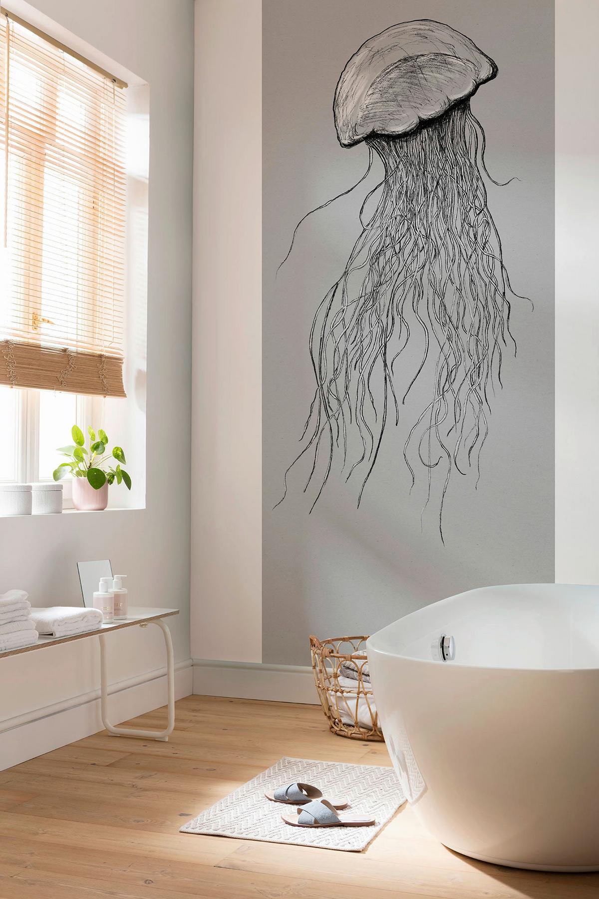 Vliestapete Jellyfish Panel - Grau, Basics (100/250cm) - Komar