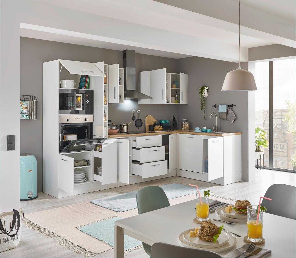 Eckküche Turin Weiß/Eiche Dekor 310x175 cm - Weiß/Eiche Artisan, Basics, Holzwerkstoff (310/175cm) - MID.YOU