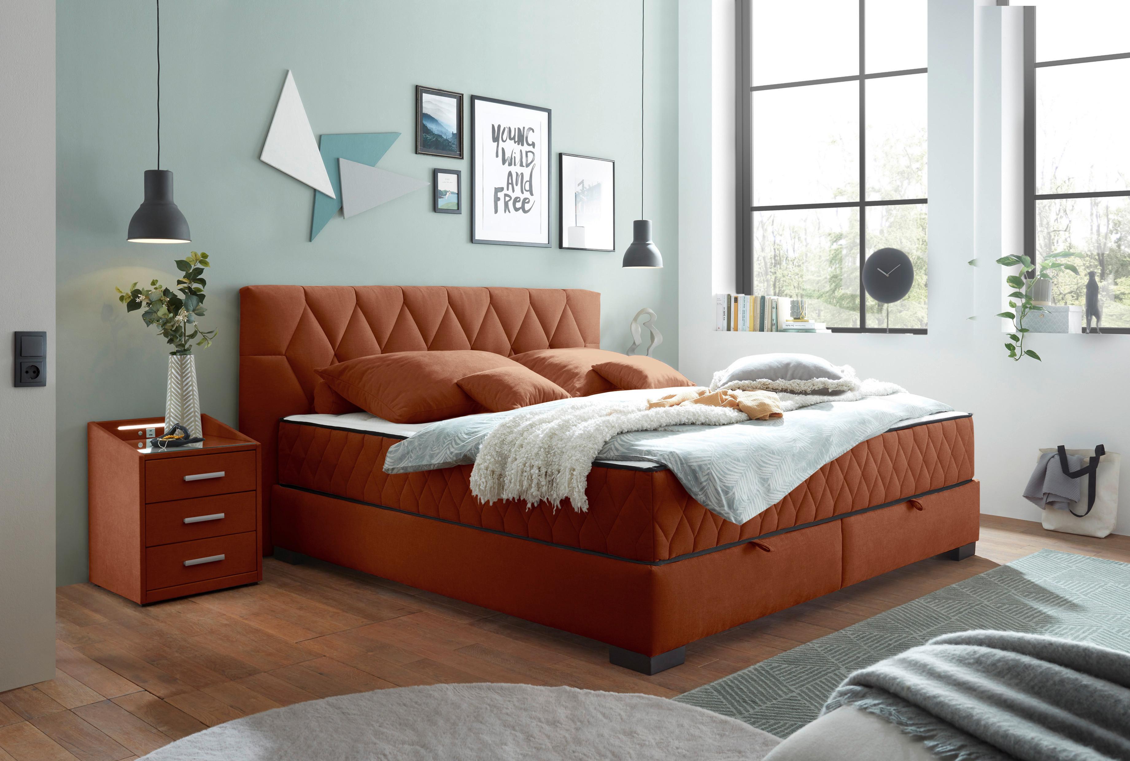 Boxbett Nagol B - Cognac/Schwarz, MODERN, Holzwerkstoff/Textil (180/200cm) - MID.YOU