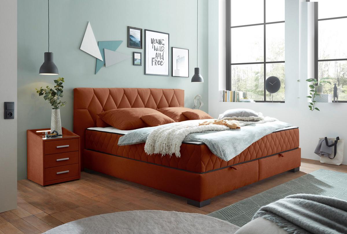 Boxbett Nagol B - Cognac/Schwarz, MODERN, Holzwerkstoff/Textil (180/200cm) - MID.YOU