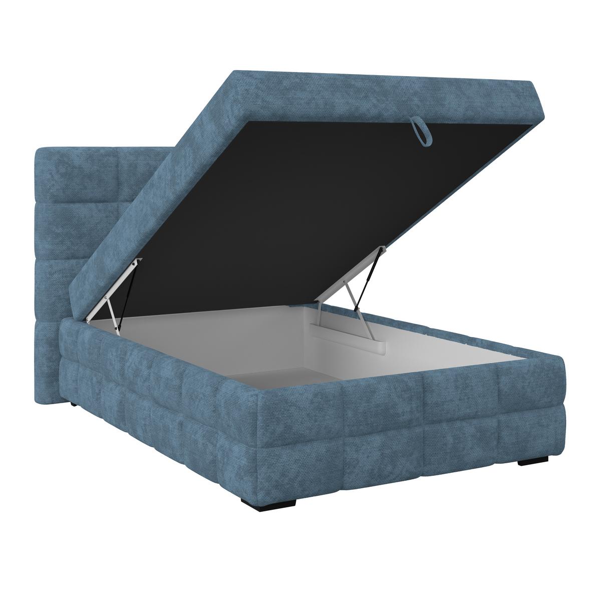 Čalúnená posteľ VEGA 140x200 cm, modrá - modrá/čierna, Trend, drevo/textil (140/200cm)