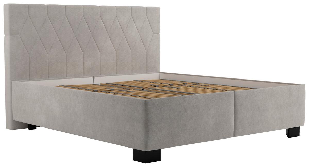 Čalúnená posteľ FERAMA 180x200 cm, béžová - čierna/prírodná farba, Modern, drevo/textil (180/200cm)