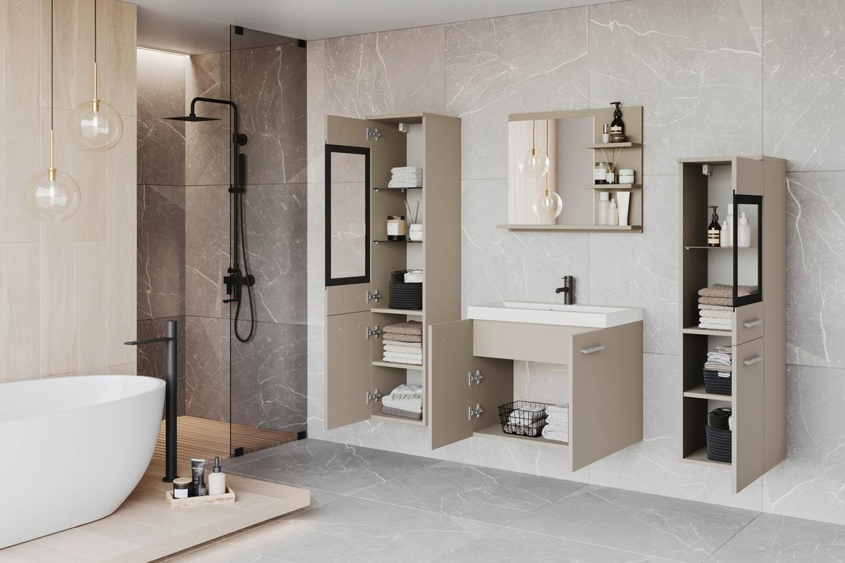 Badezimmer Madrit Set 5-Teilig Kaschmir/Beige B: 120,4 cm - Kaschmir/Beige, LIFESTYLE, Glas/Keramik (120,4/131,5/34,5cm) - P & B