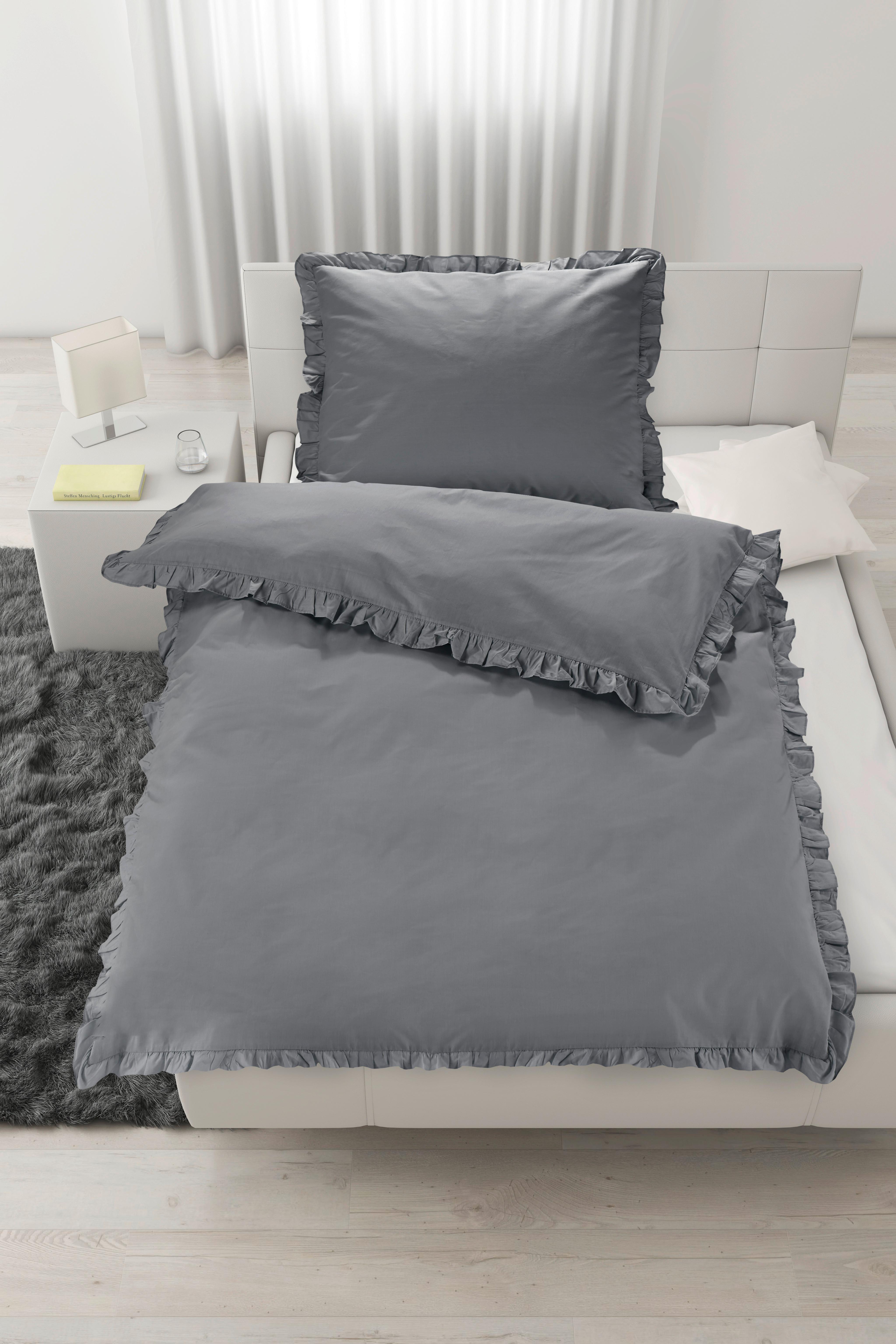 POSTEĽNÁ BIELIZEŇ Ruschen, 70/90 140/200cm - sivá, Romantik / Landhaus, textil (140/200cm) - Zandiara