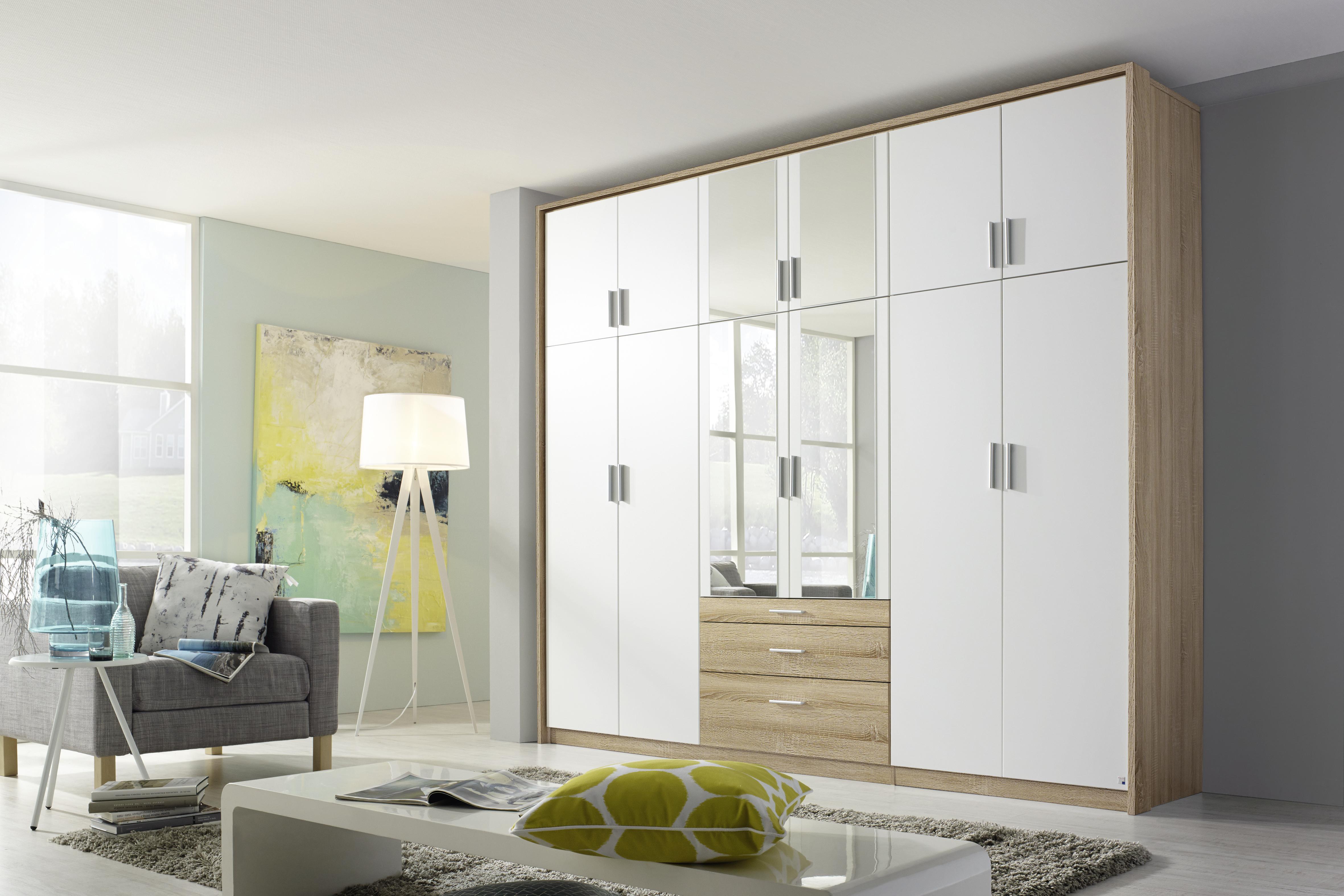 Drehtürenschrank Mit Spiegel + Laden 275cm Hildesheim, Weiß - Klar/Weiß, Design, Glas/Holzwerkstoff (275/231/56cm) - Rauch Möbel