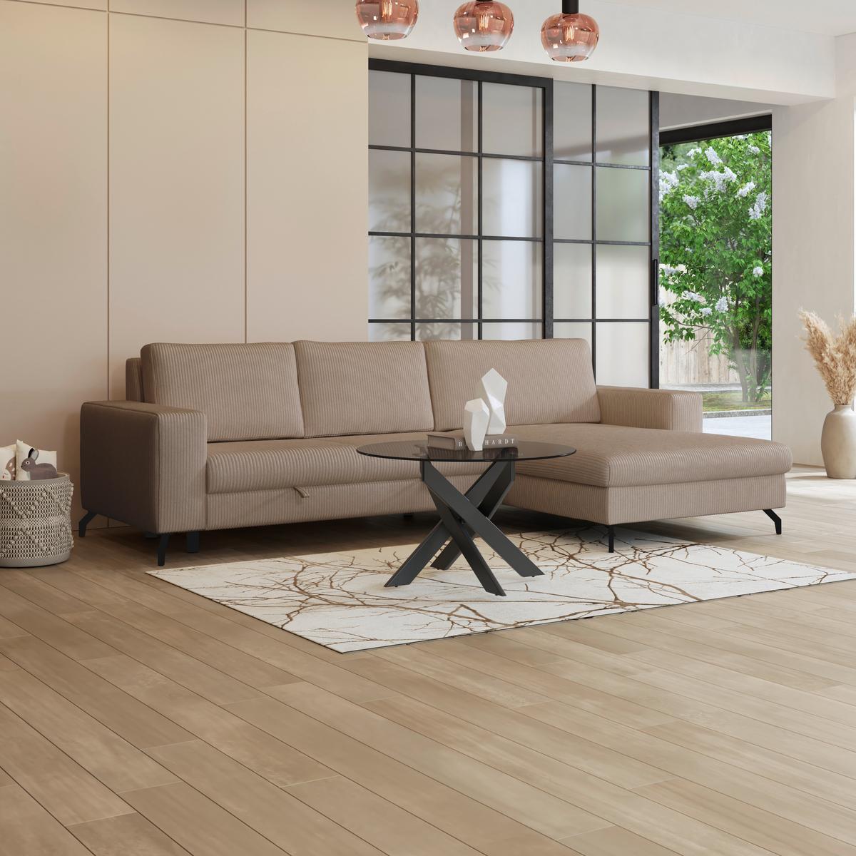 Ecksofa mit Bettkasten Cloud Cappuccino Cord 290x178 cm - Cappuccino, Trend, Textil (290/178cm)