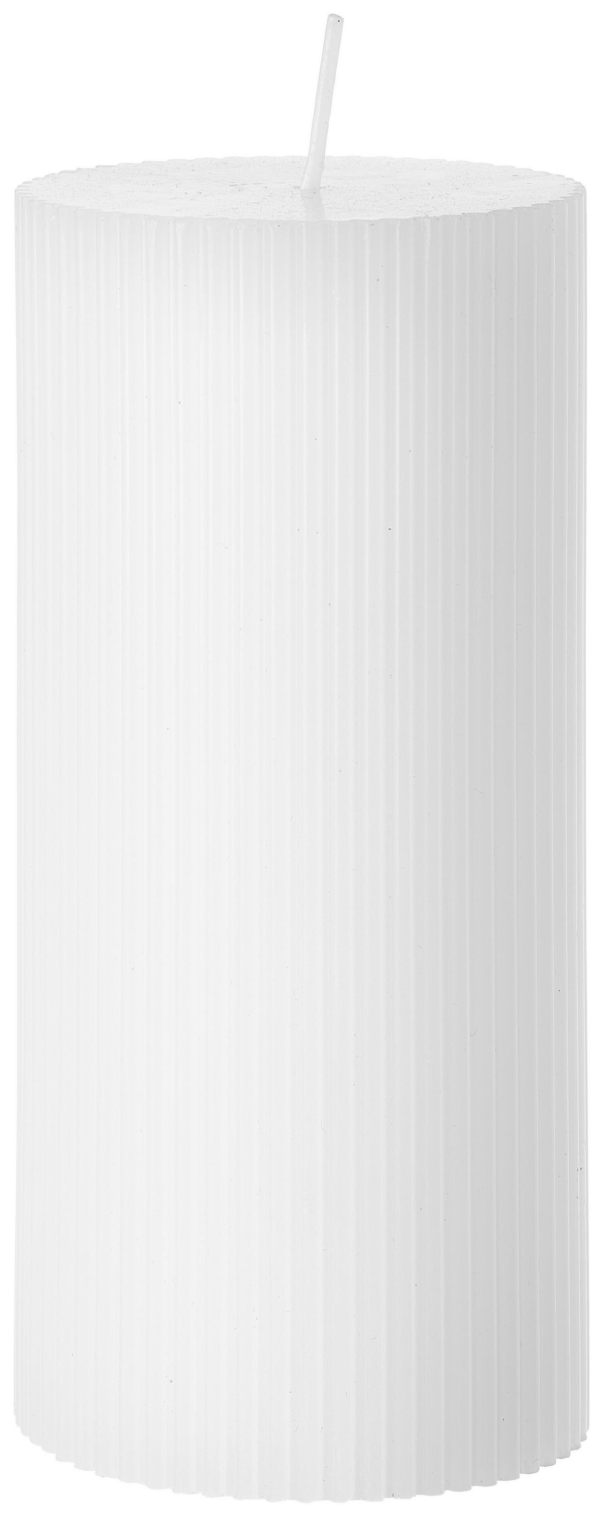 VÁLCOVÁ SVÍČKA STRIPES - bílá/růžová, přírodní materiály (7/15cm) - Premium Living