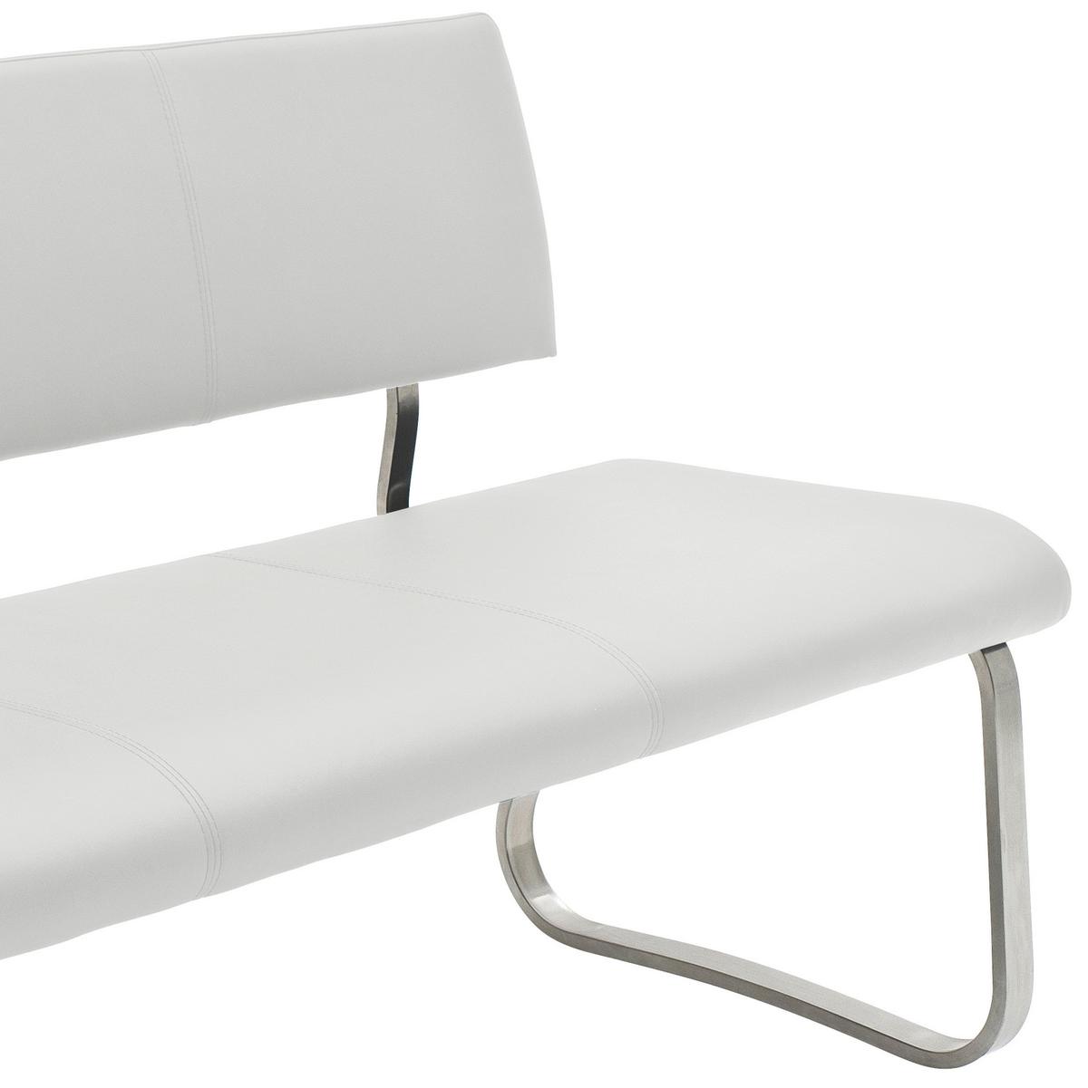 Sitzbank mit Lehne Weiß Arco 175x86x59 cm - Edelstahlfarben/Weiß, Design, Leder/Metall (175/86/59cm) - Livetastic