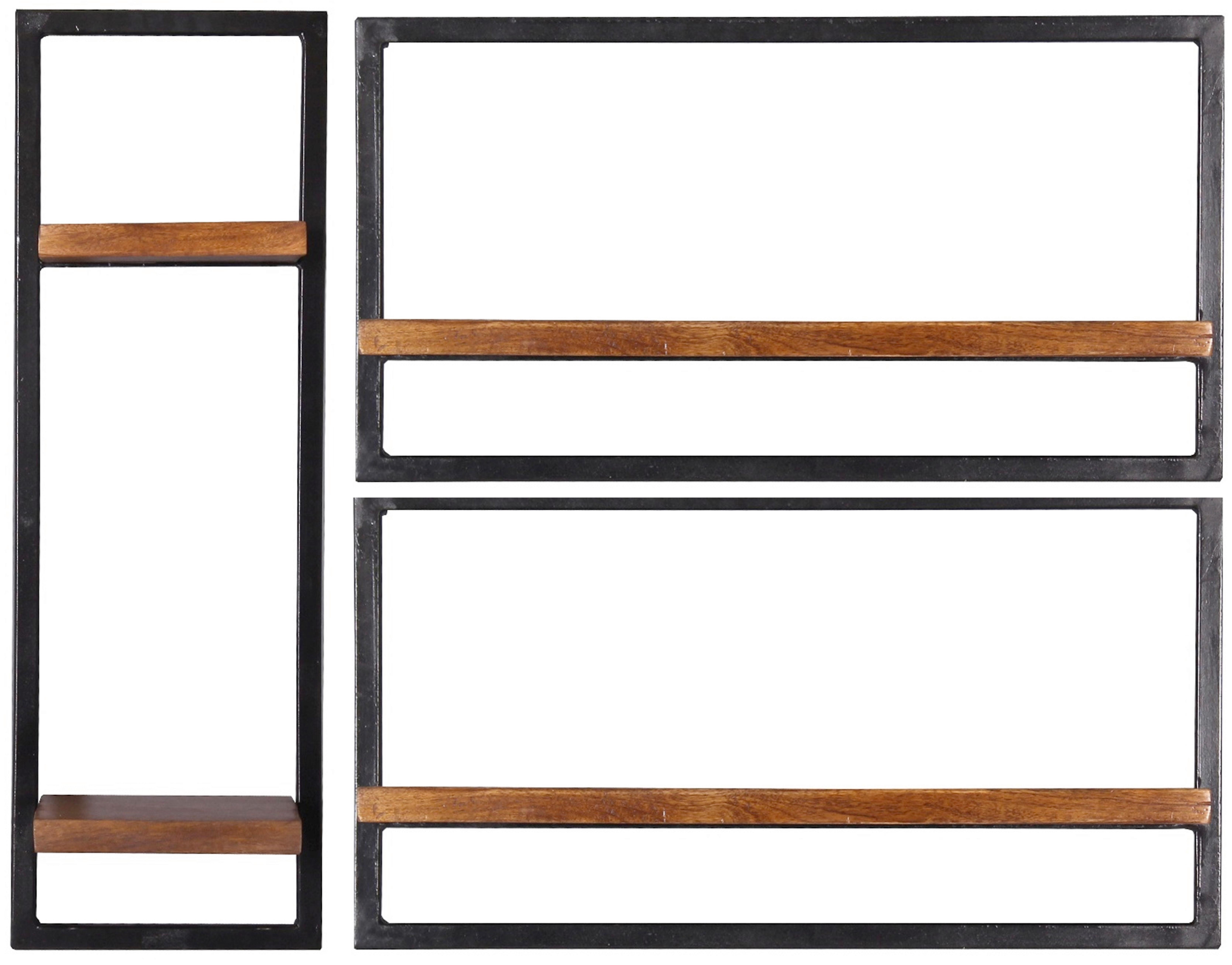 Wandregalset 3-tlg. Mangoholz B: 95cm - Schwarz/Naturfarben, Design, Holz/Metall (95/75/25cm) - MID.YOU