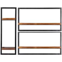 Wandregalset 3-tlg. Mangoholz B: 95cm - Schwarz/Naturfarben, Design, Holz/Metall (95/75/25cm) - MID.YOU