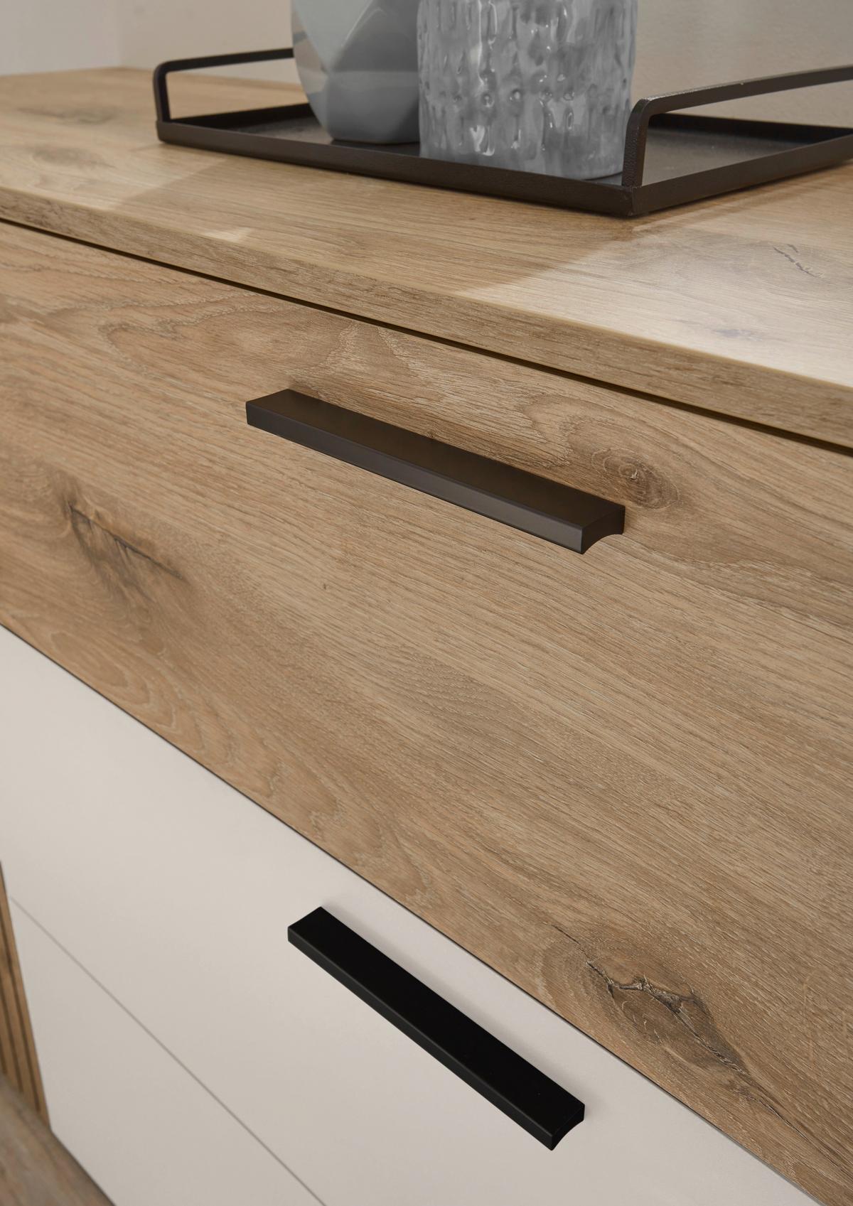 Sideboard Daria/Leo B: 125 cm Viking Oak/Weiß - Eichefarben/Schwarz, MODERN, Holzwerkstoff (125/82,6/40cm) - MID.YOU