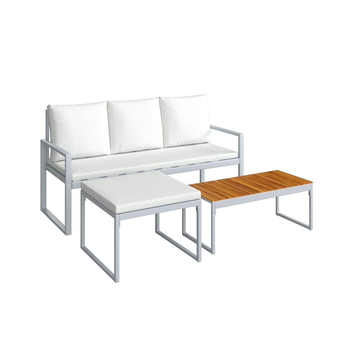 Terasová sedacia súprava ARIELLA - farba akácie/svetlosivá, Modern, kov/drevo (160/88/65cm) - Bessagi Garden