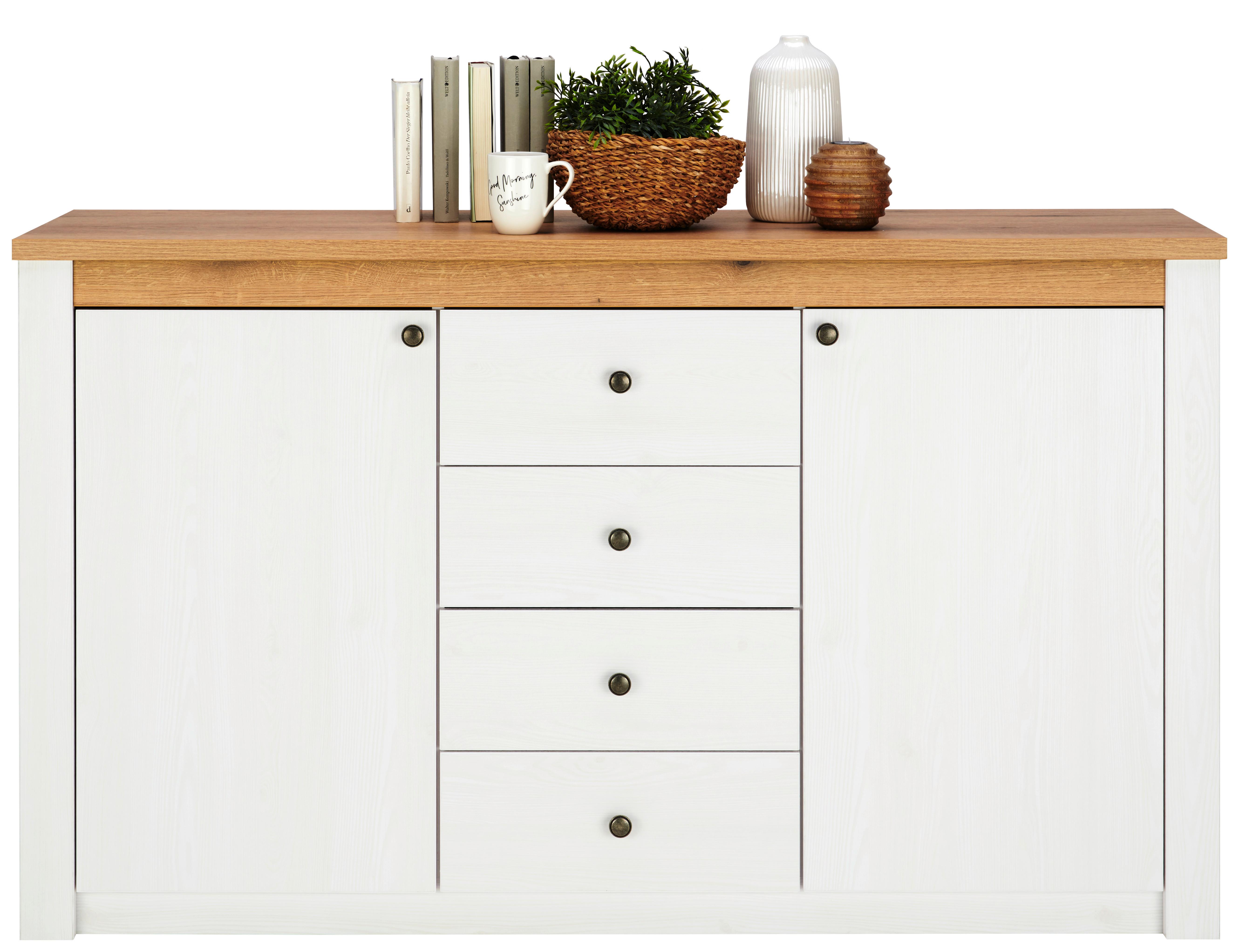 Kommode Rovigio Weiß, Eiche-/lärche Dekor B: 155 Cm - Eichefarben/Lärchefarben, Basics, Holzwerkstoff (155/90,5/42,5cm) - Landscape