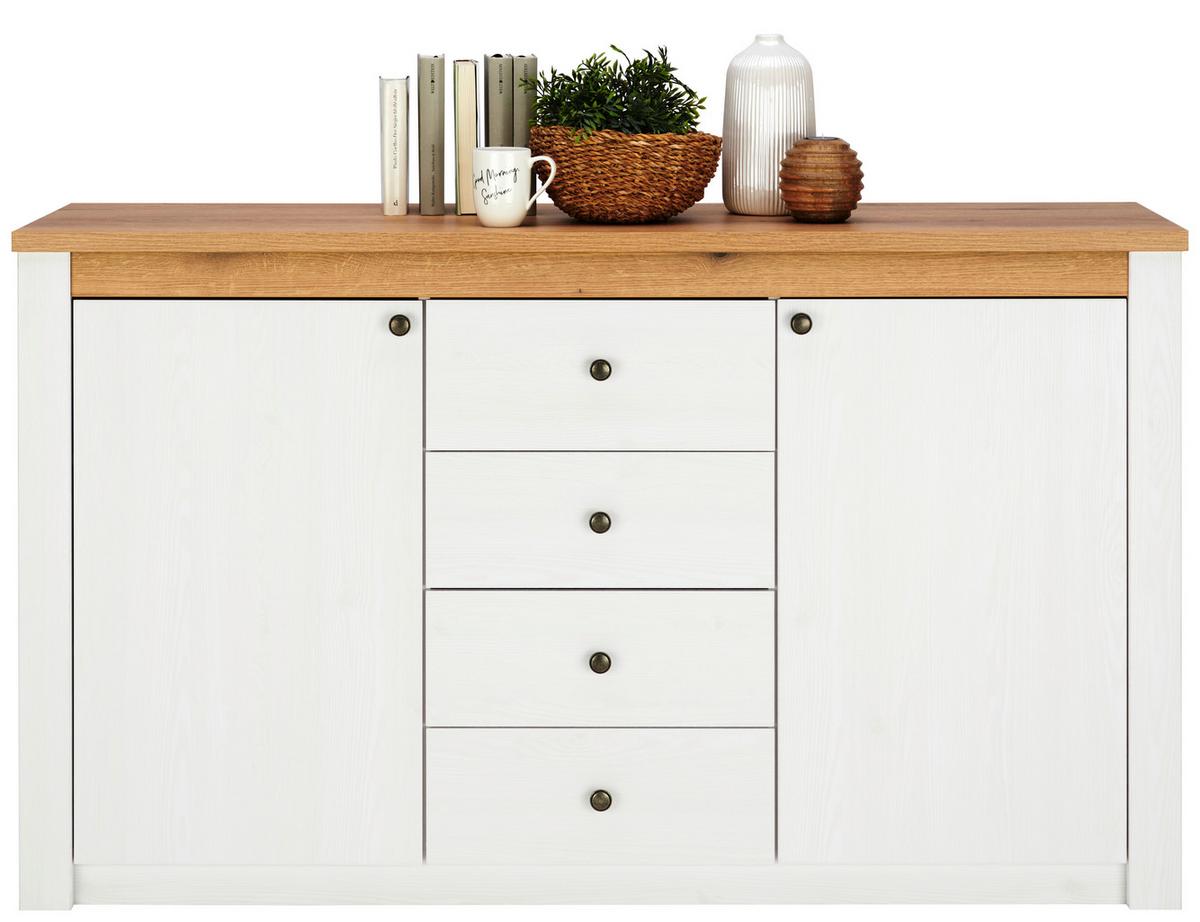 Kommode Rovigio Weiß, Eiche-/Lärche Dekor B: 155 cm - Eichefarben/Lärchefarben, Basics, Holzwerkstoff (155/90,5/42,5cm) - Landscape