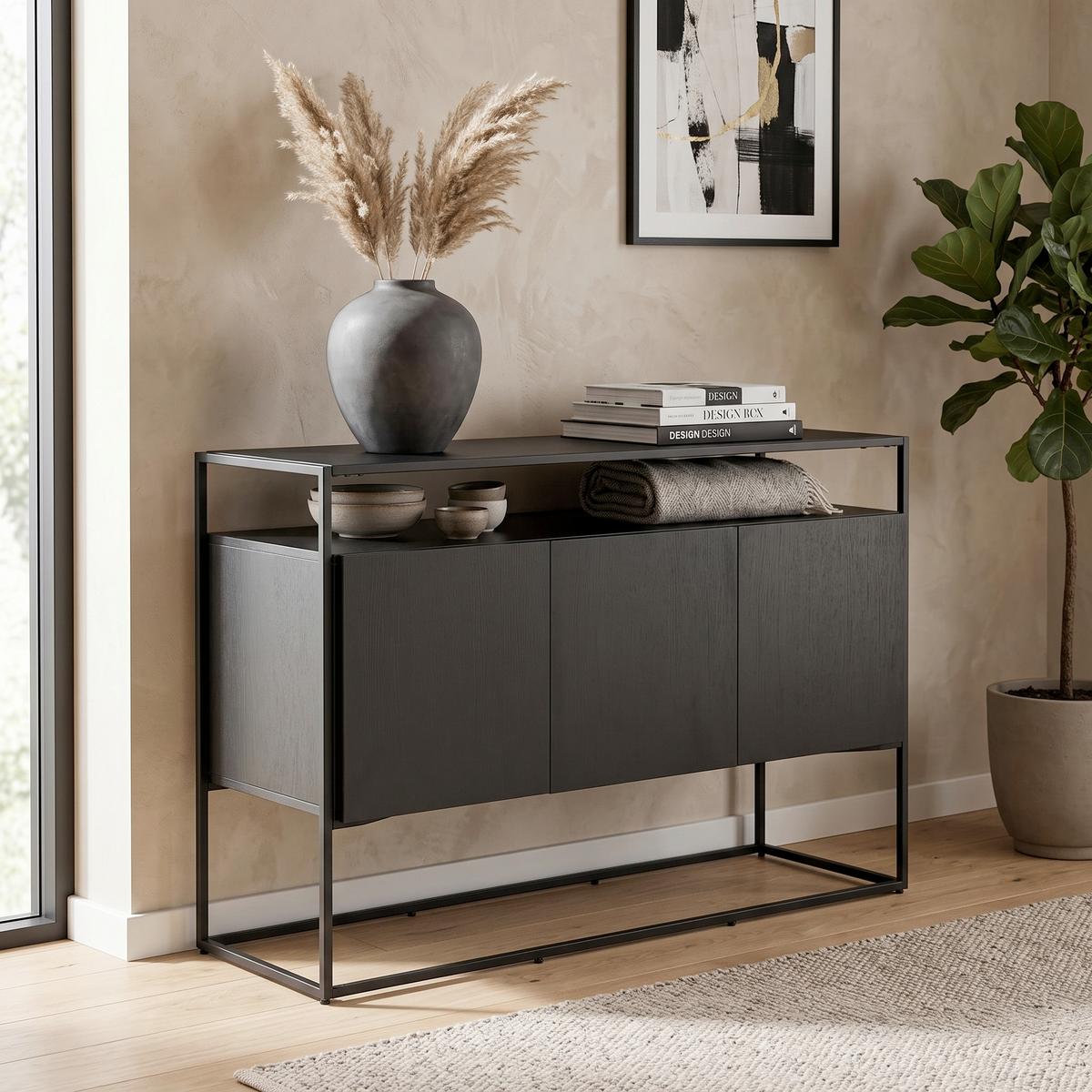 SIDEBOARD KINGSPORT - Schwarz, Design, Holz/Metall (120/80/45cm) - Livetastic