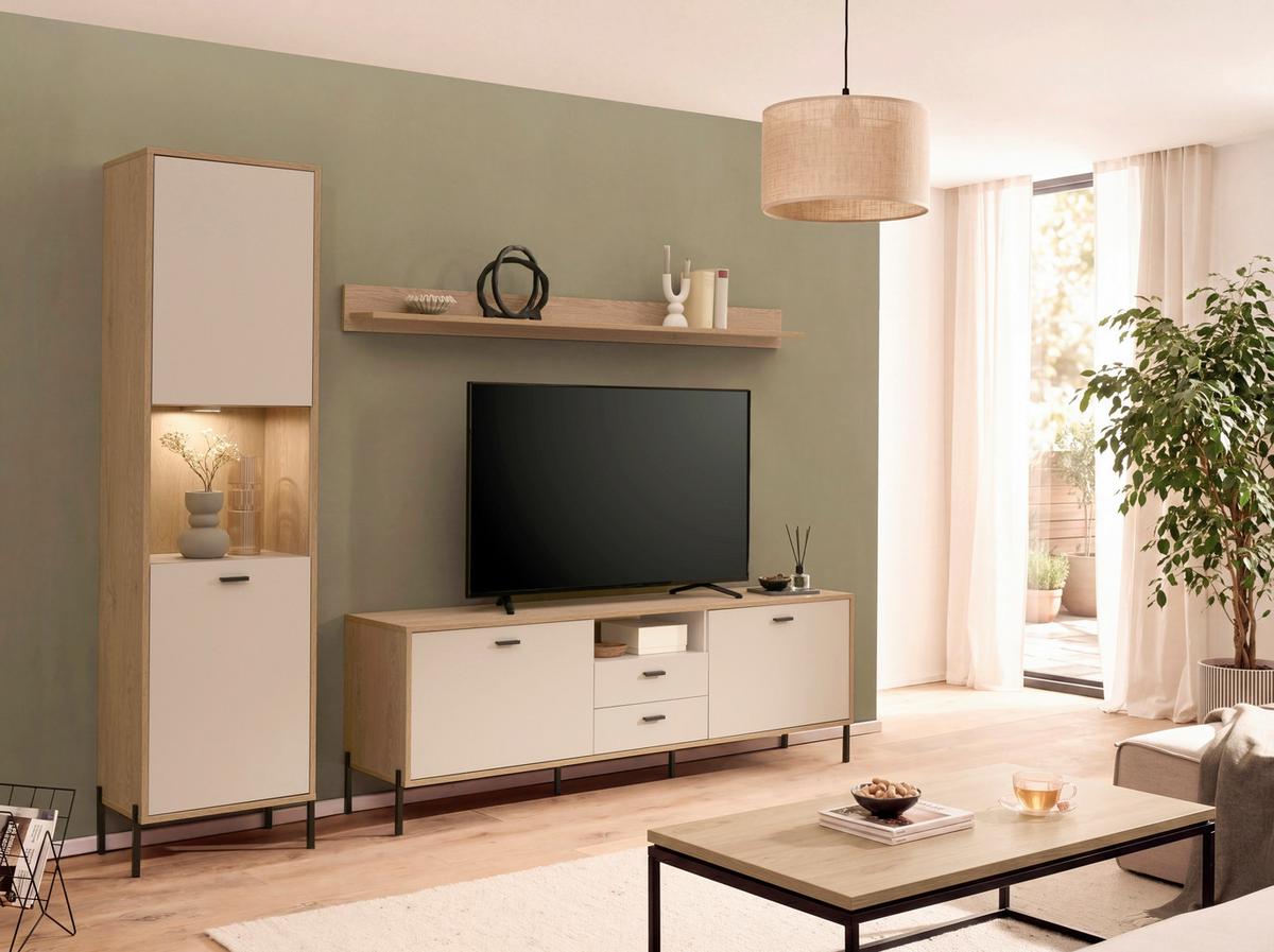 Wohnwand Fredericia Kaschmir/Eichefarben B: 259 cm - Kaschmir/Eichefarben, Design, Holzwerkstoff (259/206/40cm) - MID.YOU