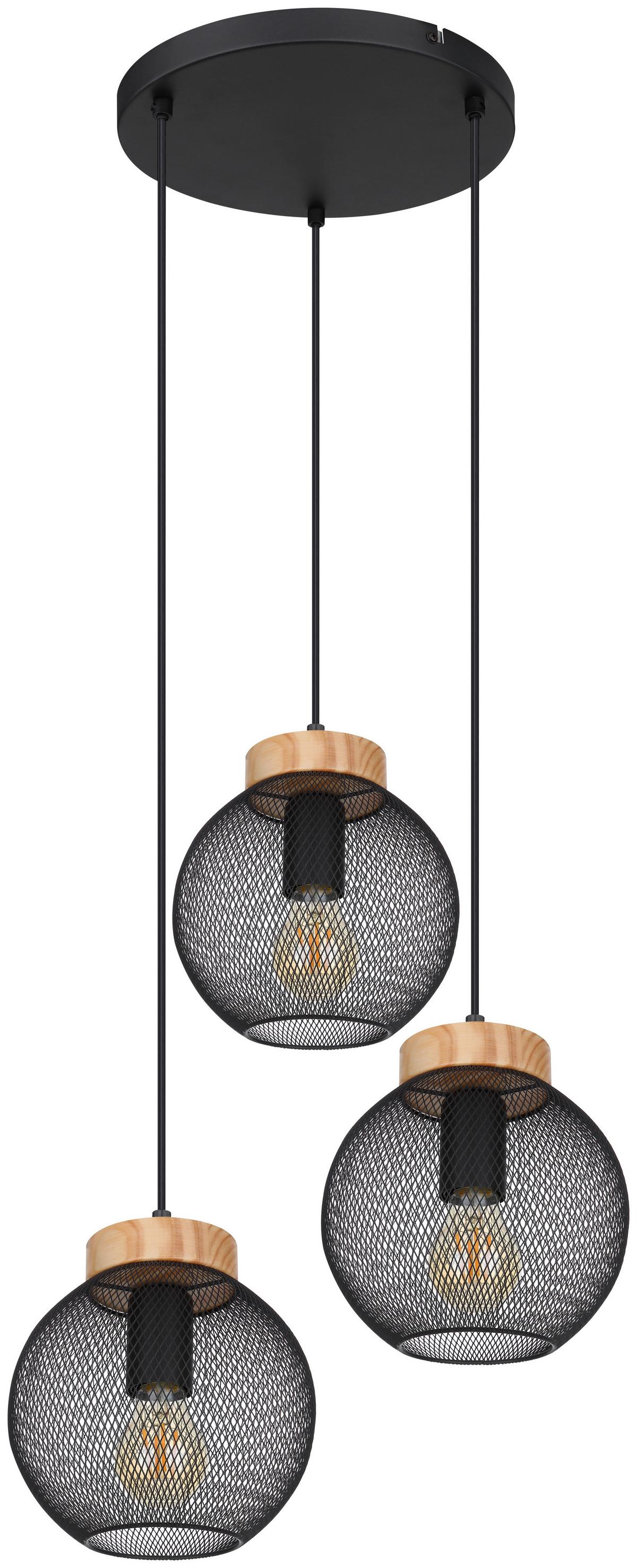 Hängeleuchte Vision H: 120 Cm 3-Flammig Mit Holz/ Metall - Schwarz/Braun, Basics, Holz/Metall (44/120cm) - Globo