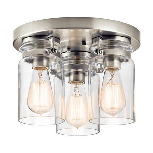 Deckenleuchte Brinley Ø 28,2 cm 3-Flammig - Nickelfarben, Design, Glas/Metall (28.2/20.2cm) - Elstead Lighting