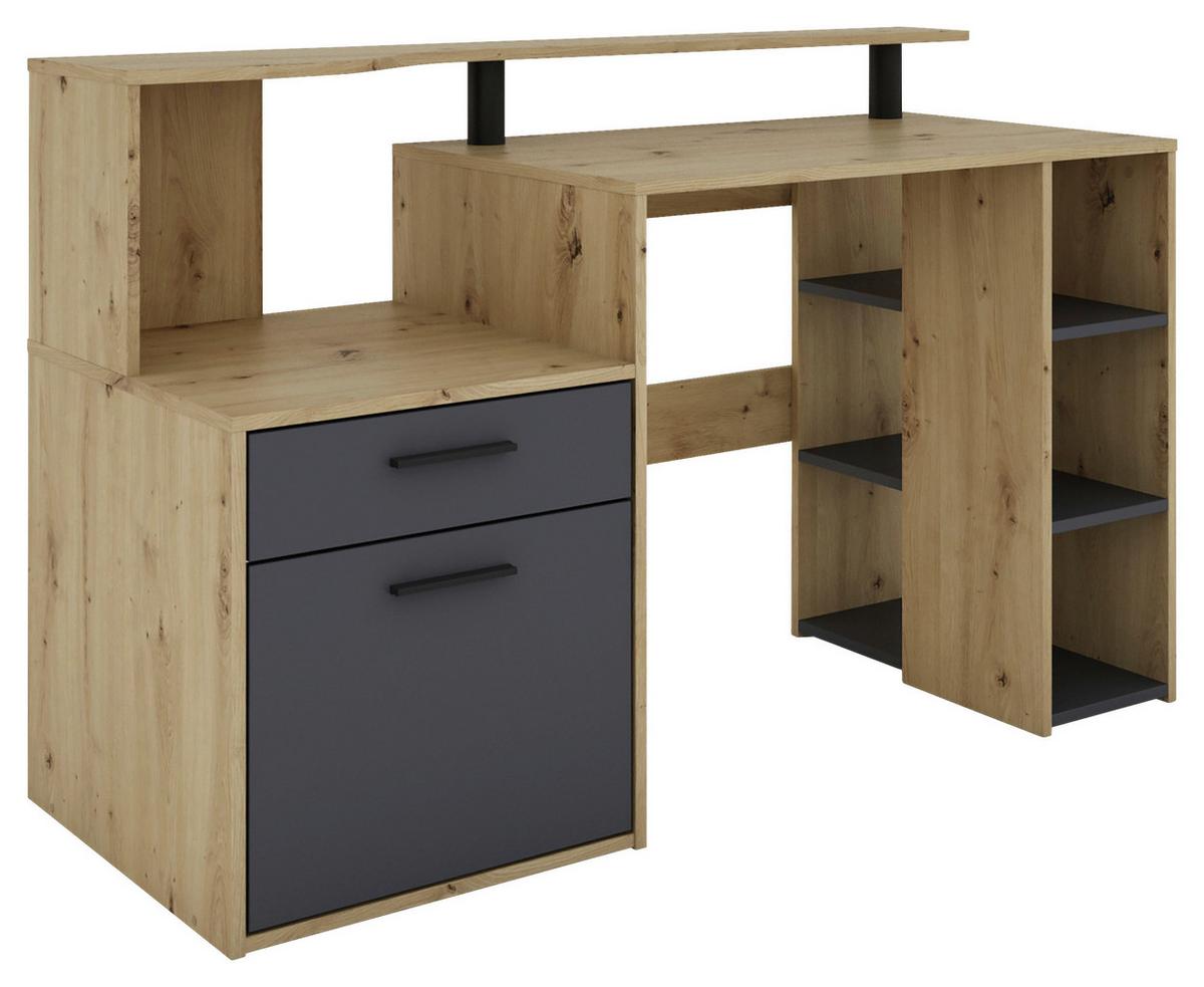 Schreibtisch Louis - Anthrazit/Eiche Artisan, MODERN, Holzwerkstoff (140/55/89cm) - MID.YOU