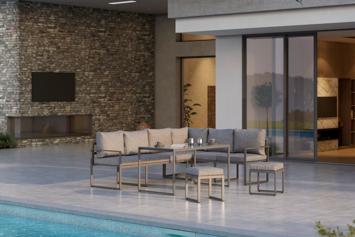 Lounge-garnitúra Leon - szürke, Modern, Üveg/fém (239/176cm) - Beldano