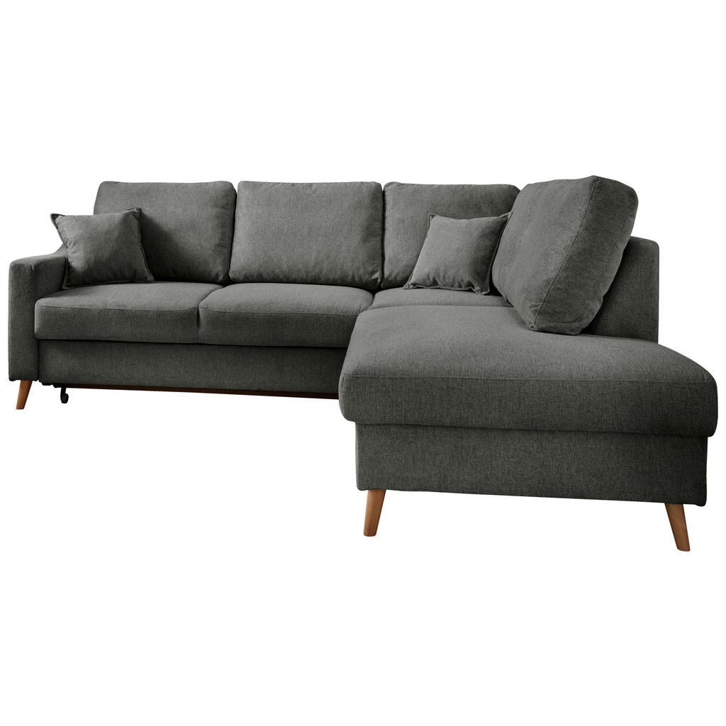 Ecksofa mit Schlaffunktion Valentina mit Kissen Anthrazit