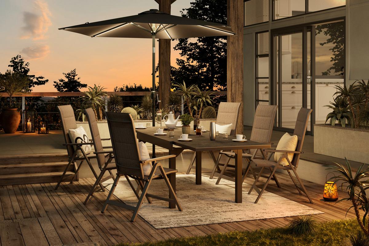 Sonnenschirm Led Dm: 270 Cm Led-Beleuchtung Dunkelgrau - Dunkelgrau, MODERN, Textil/Metall (270/236cm) - Beldano