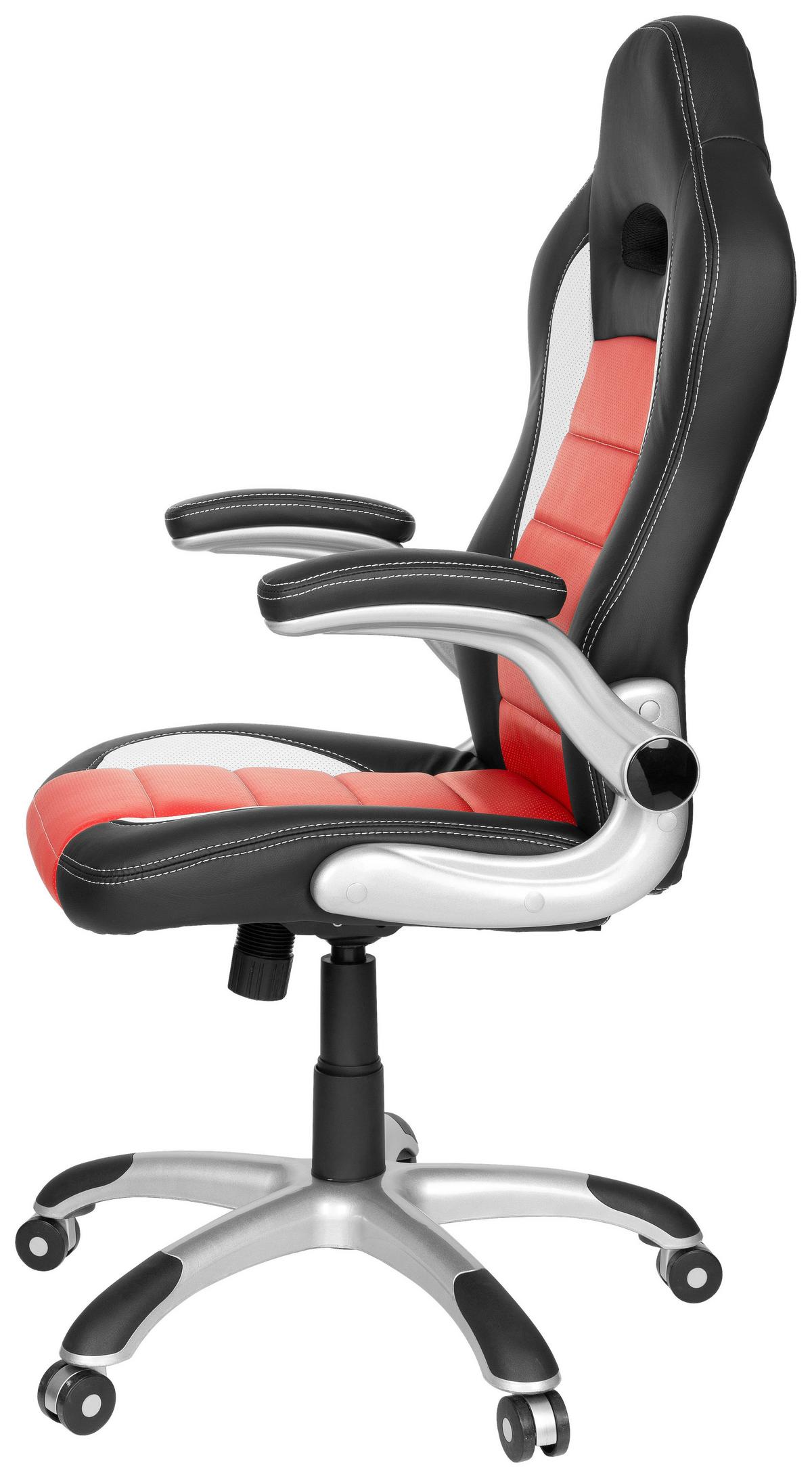 Gamingstuhl Game Sport Rot/schwarz/weiß - Rot/Silberfarben, MODERN, Kunststoff/Textil (64/118/57cm) - MID.YOU