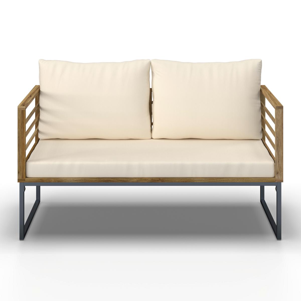TERASOVÁ SEDACIA SÚPRAVA SILAS - farba akácie/krémová, Modern, kov/drevo (130/85/80cm) - Bessagi Garden