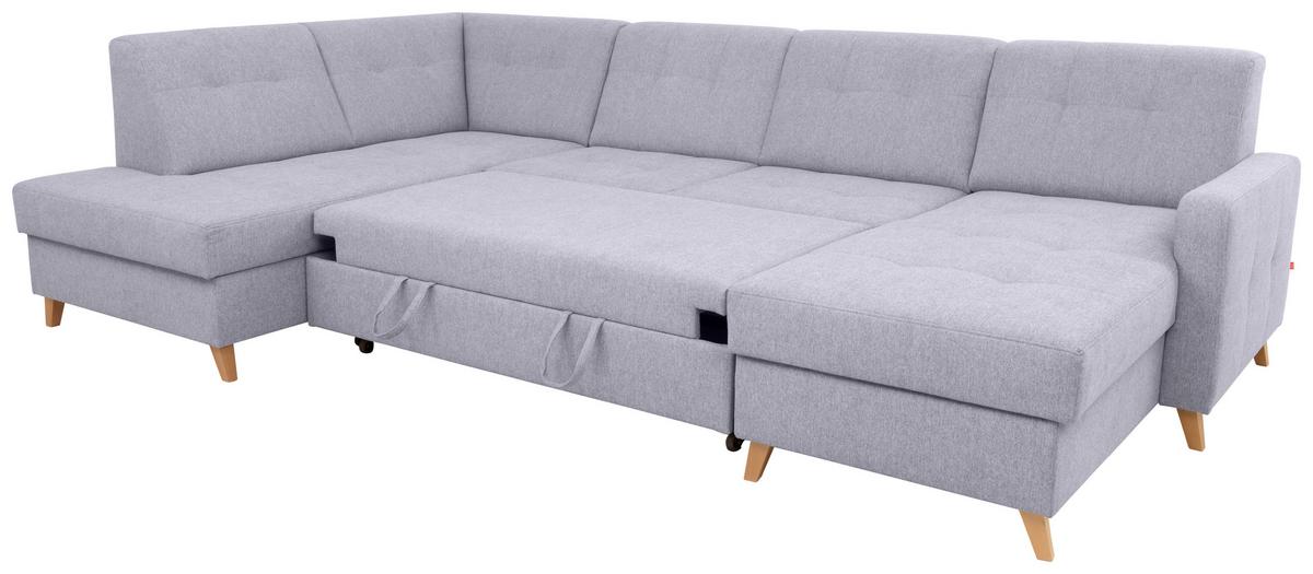 Sedací souprava LARS U, levá, šedá - šedá/jádrový buk, Moderní, dřevo/textil (187/299/161cm)