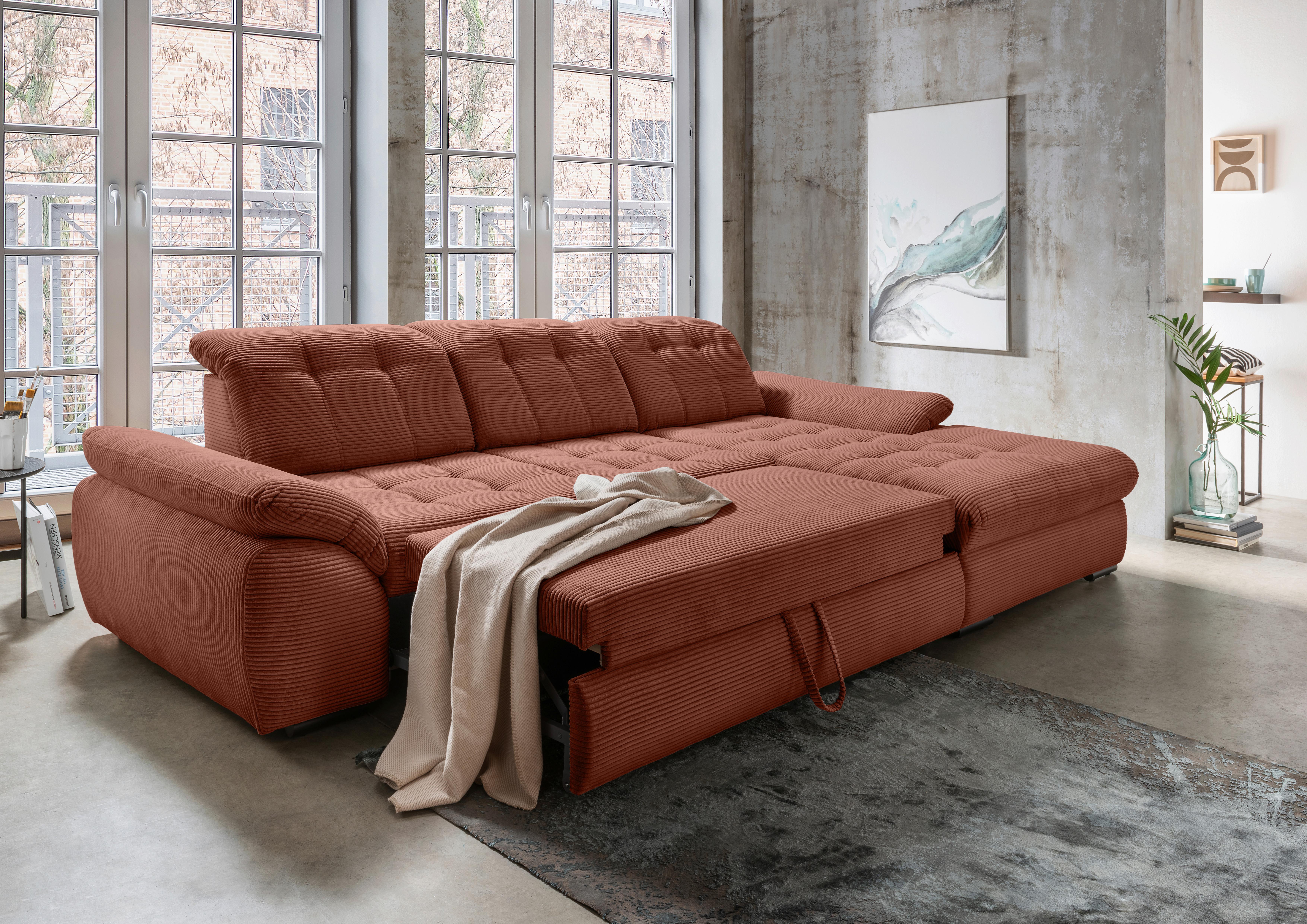 Ecksofa mit Bettkasten Rigatti Koralle S: 314x184 cm - Koralle/Schwarz, MODERN, Textil (314/184cm) - Livetastic