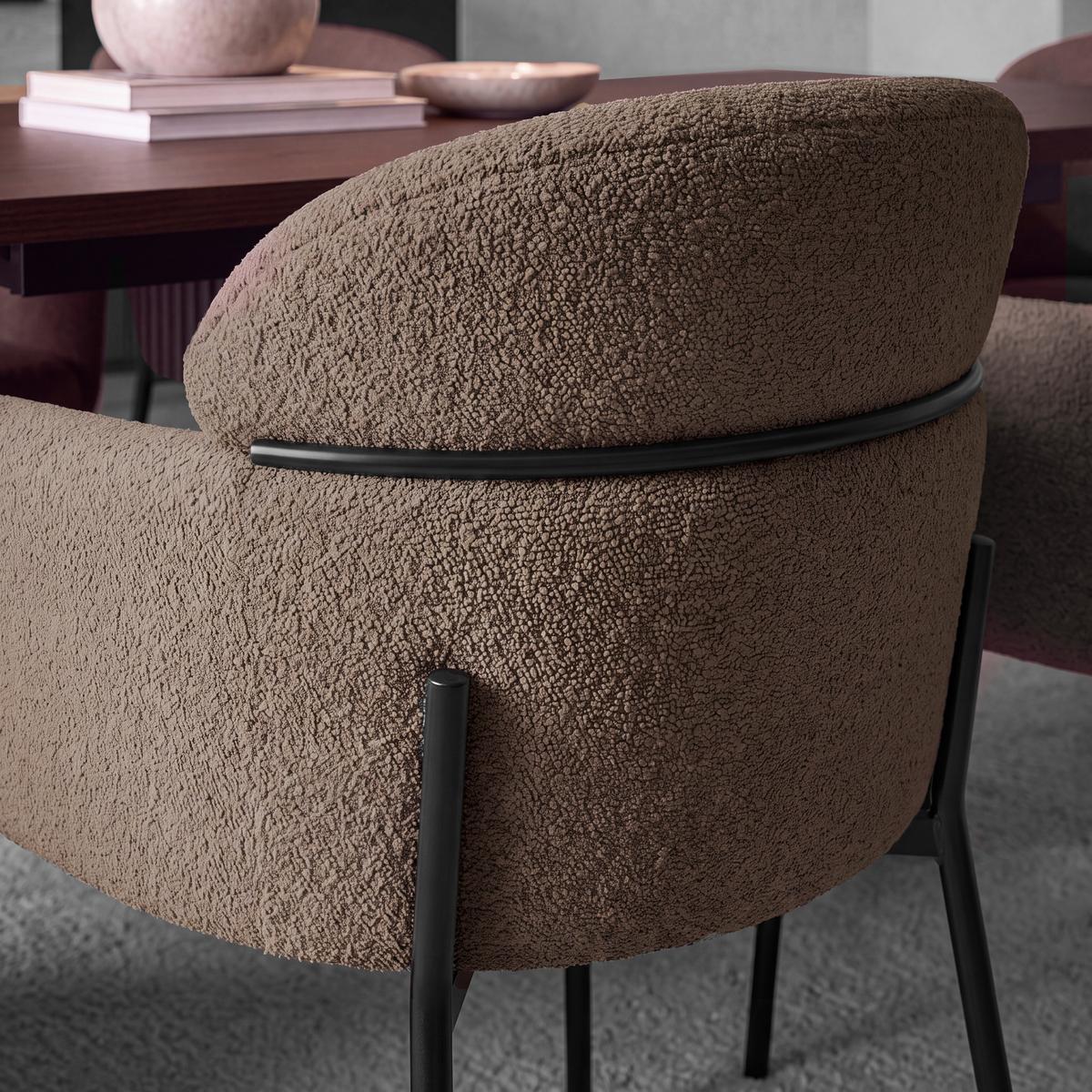 Židle s područkami Chloe, hnědé, čalouněné - černá/hnědá, Moderní, kov/textil (62/79/59,5cm) - Bessagi Home