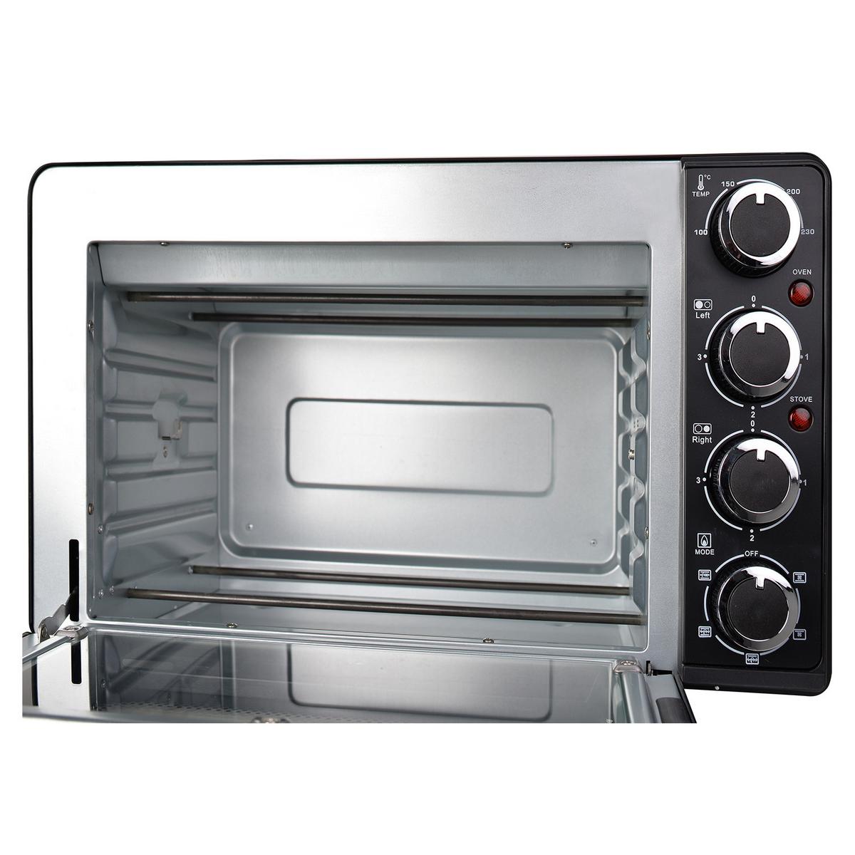 Mini-Backofen Kk 3200 Schwarz 3200 W mit Kochplatte - Schwarz, Trend, Glas/Kunststoff (53/32/43cm) - Silva Homeline