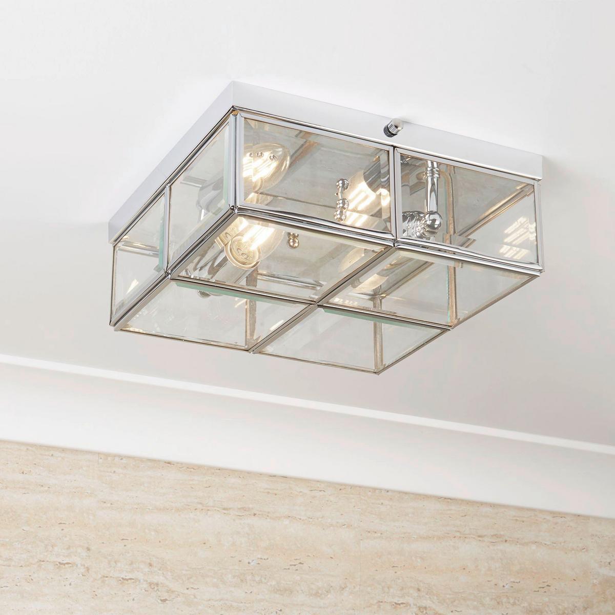 Deckenleuchte Pisa L: 25 cm, 2-Flammig, dimmbar - Chromfarben, KONVENTIONELL, Glas/Metall (25/25/10cm)