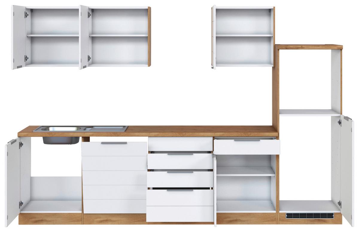 Küchenzeile Florenz Ohne Geräte 300 Cm Weiß/eichef. - Eiche Wotan/Weiß, Design, Holzwerkstoff (300cm) - Held
