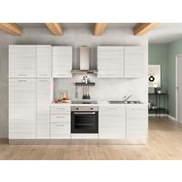 Küchenzeile Olimpia Mit Kühlschrank 300 Cm Weiß - Eukalyptusholzfarben/Alufarben, LIFESTYLE, Holzwerkstoff/Kunststoff (300cm) - MID.YOU