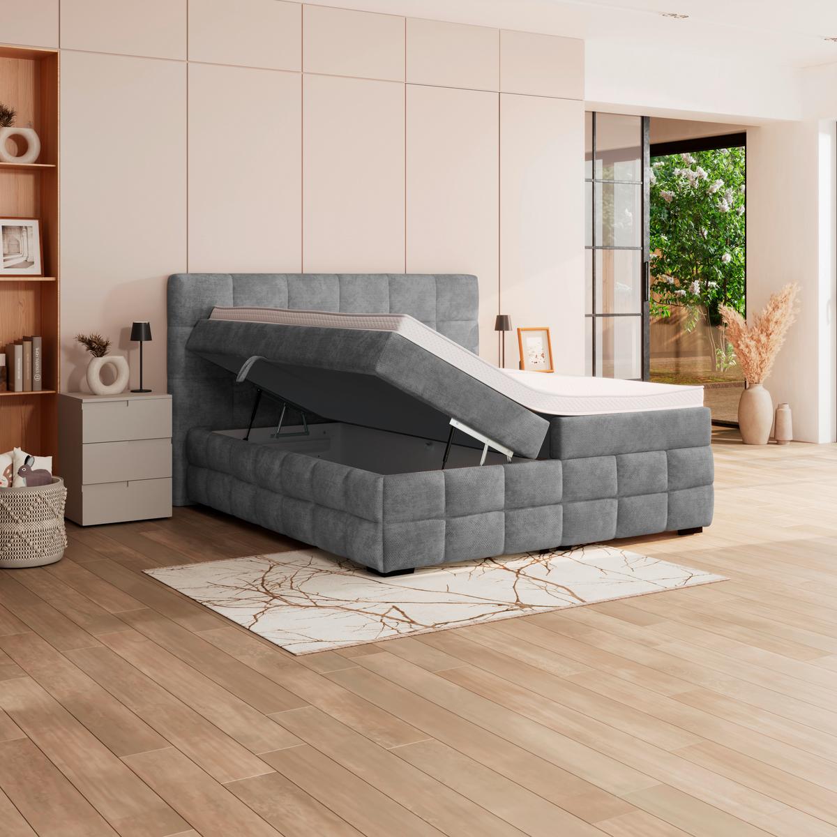 Čalouněná postel VEGA 180x200 cm, šedá - šedá/černá, Trend, dřevo/textil (180/200cm)