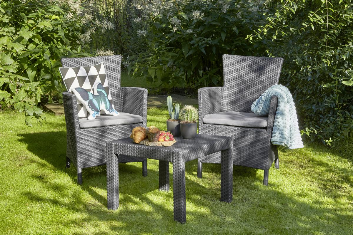 Balkonmöbel Set Rosario Aus Polyrattan Mit Kissen - Hellgrau/Graphitfarben, MODERN, Kunststoff - Keter
