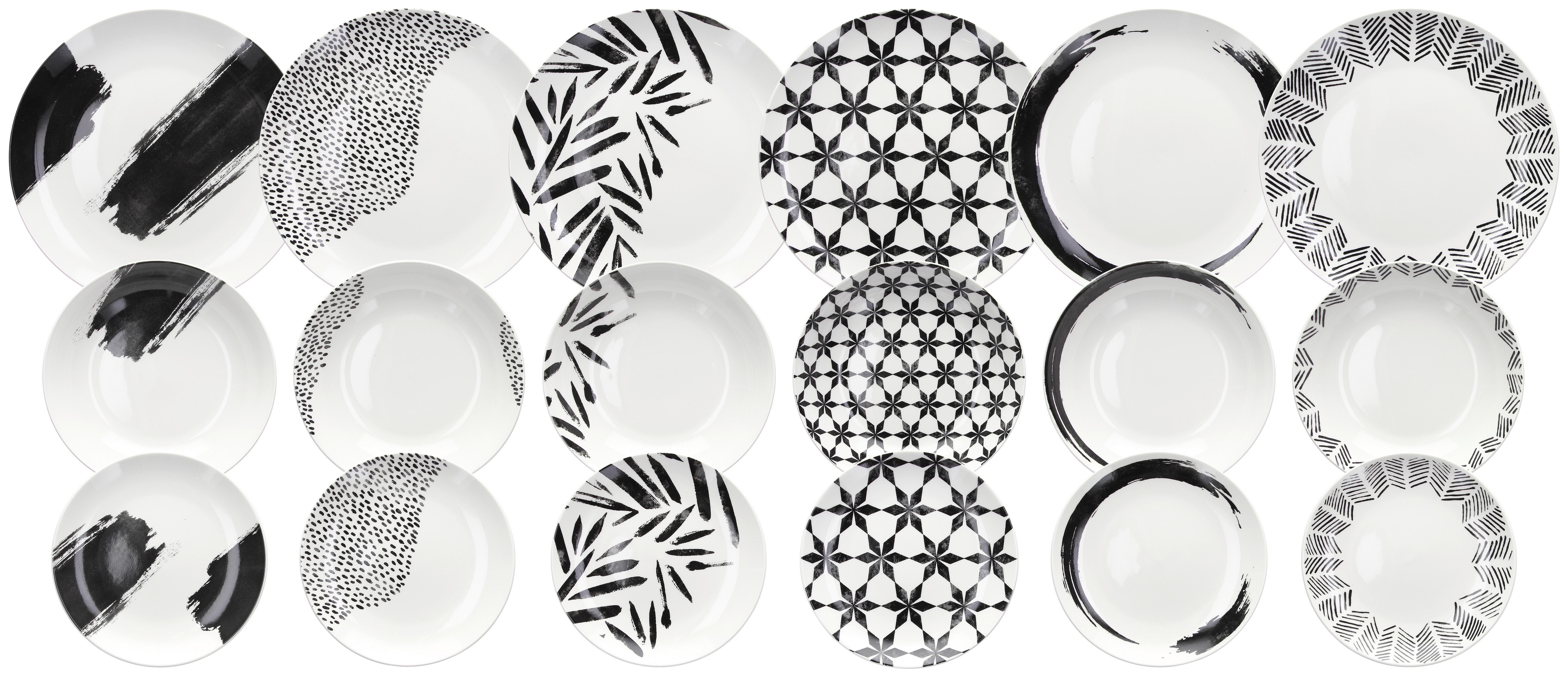 Tafelservice Madison Porzellan 18-teilig - Schwarz/Weiß, Basics, Keramik (29,8/24,5/37,5cm) - Tognana