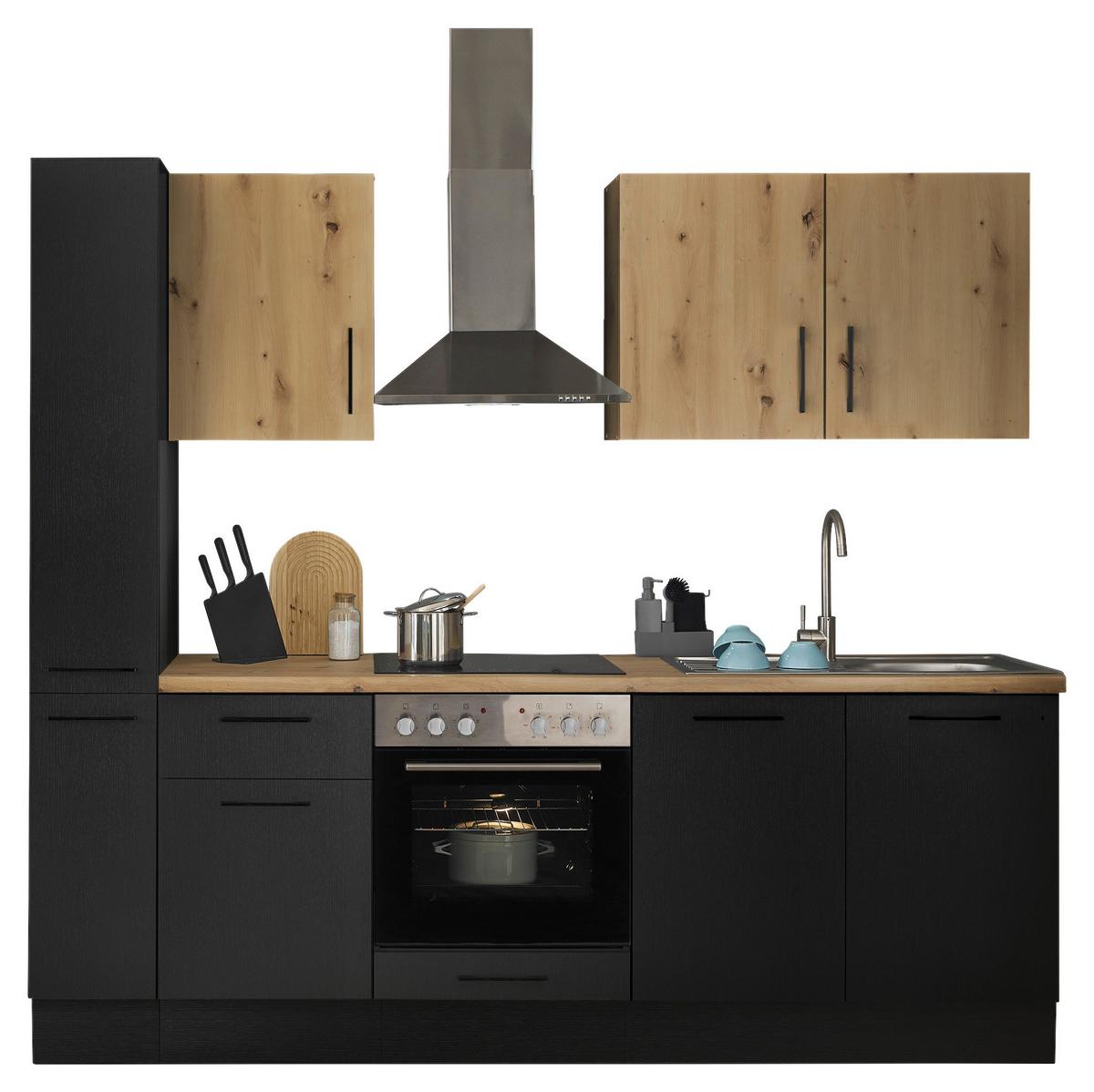 Küchenblock Turin Schwarz/Eiche Dekor B: 240 cm - Schwarz/Eiche Artisan, Basics, Holzwerkstoff (240cm) - MID.YOU