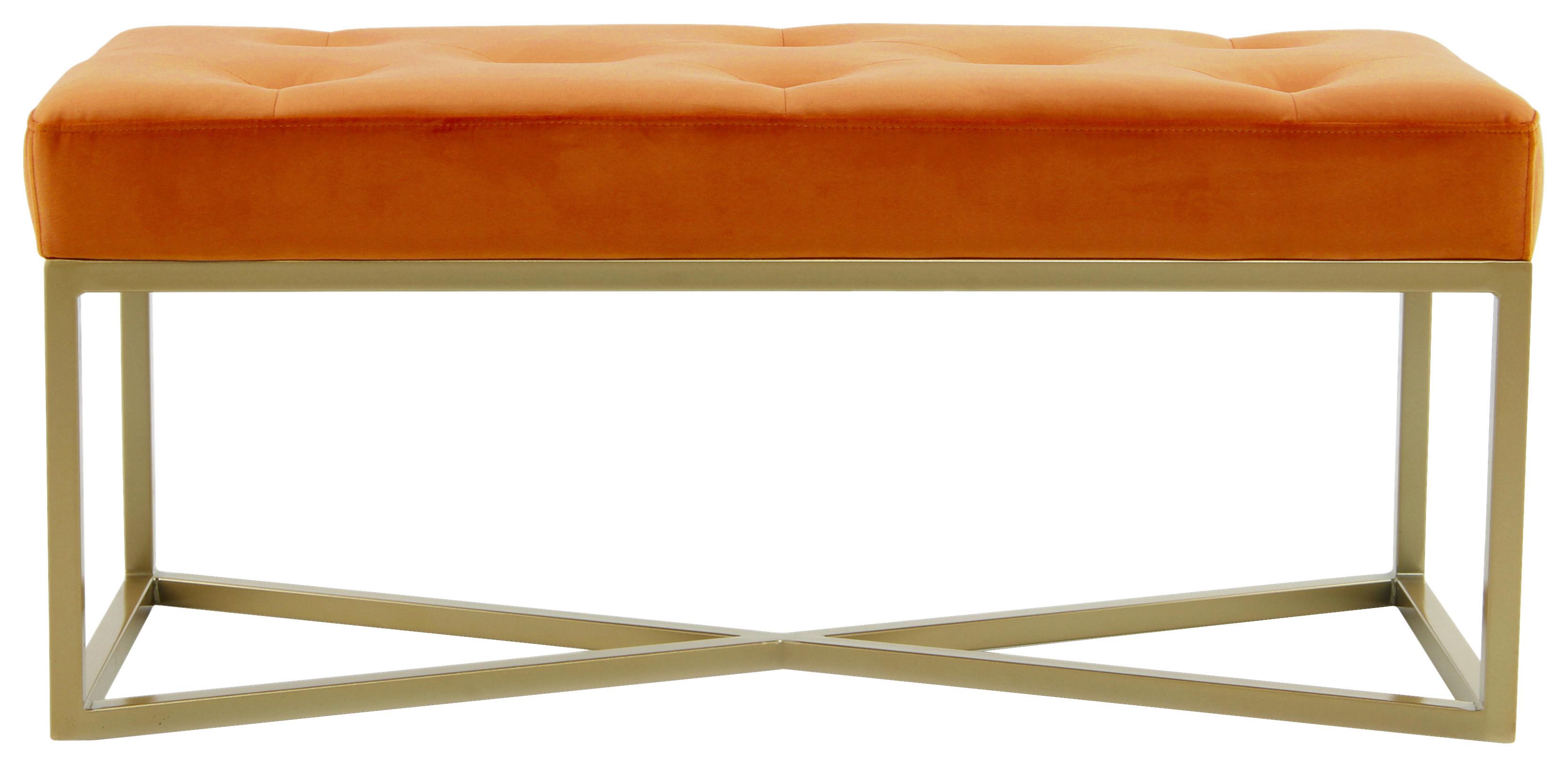 Lavica DIAZ - oranžová/zlatá, Design, kov/kompozitné drevo (40/40/90cm) - MID.YOU