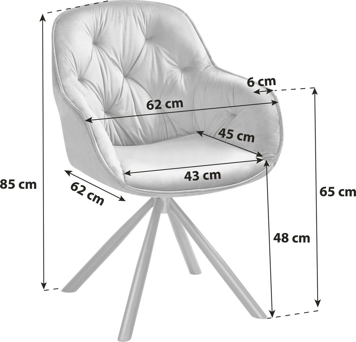 Armlehnstuhl Silvi Samt Braun 360° drehbar - Schwarz/Braun, KONVENTIONELL, Textil/Metall (62/85/62cm)