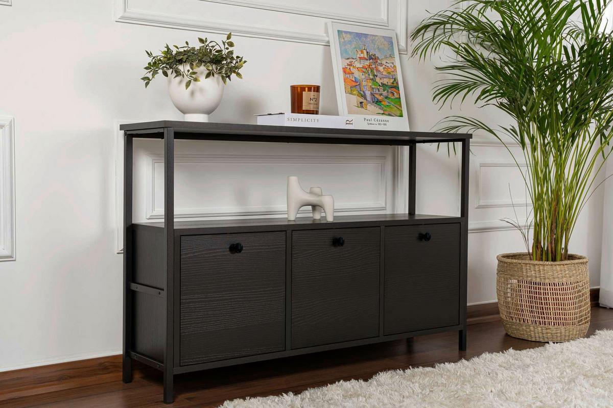 KOMMODE Schwarz B: 120cm - Schwarz, MODERN, Holzwerkstoff (120/77/30cm)