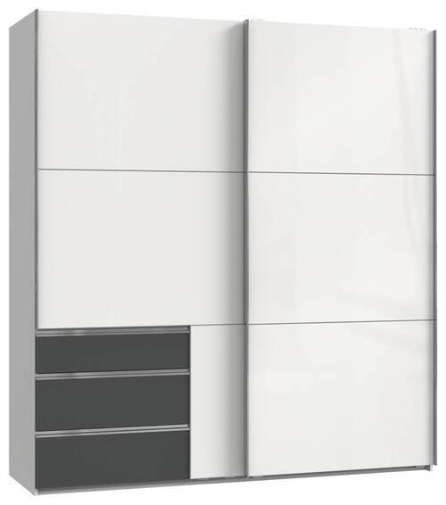 Skriňa s posuvnými dverami LEVEL 200 - biela s vysokým leskom/grafitová, Modern, kov/kompozitné drevo (200/216/65cm) - MID.YOU