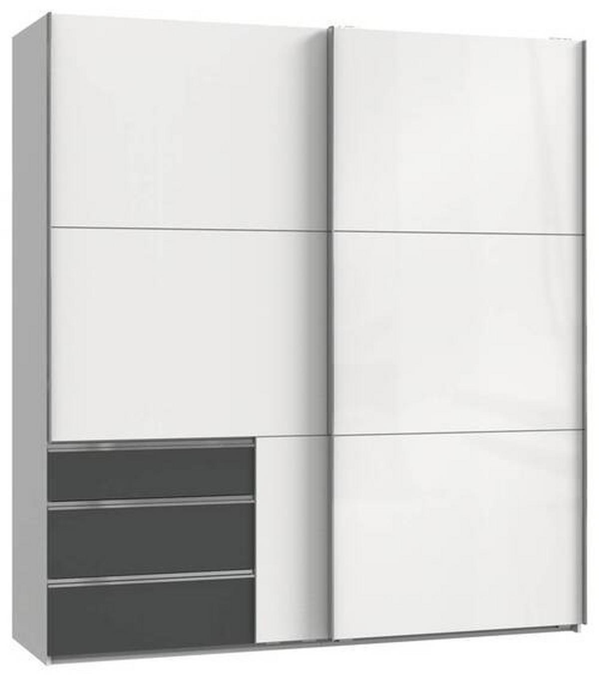 Skriňa s posuvnými dverami LEVEL 200 - biela s vysokým leskom/grafitová, Modern, kov/kompozitné drevo (200/216/65cm) - MID.YOU