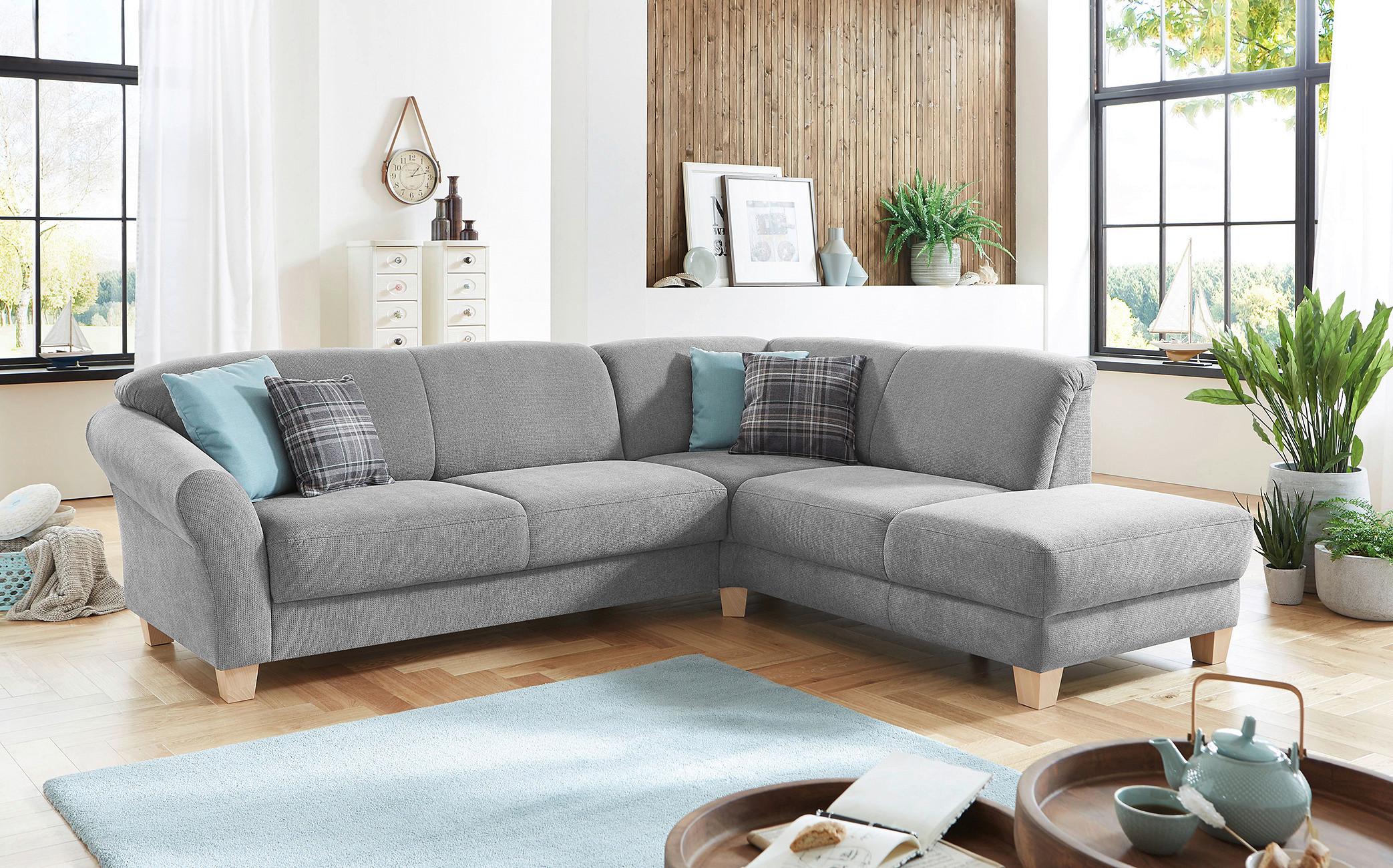 Ecksofa Gotland silberfarben, 257x212 cm - Silberfarben/Naturfarben, KONVENTIONELL, Textil (257/212cm) - Sit & More