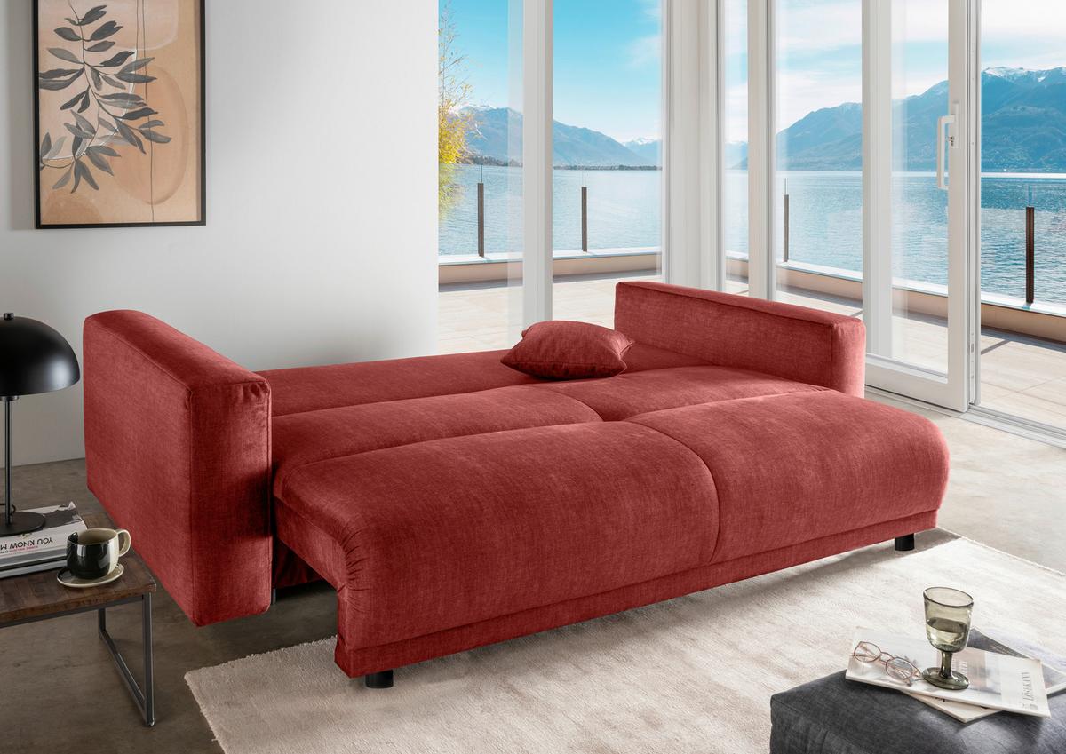 Schlafsofa Longo, Koralle B: 245 Cm - Koralle/Schwarz, MODERN, Textil (245/86/126cm) - Livetastic