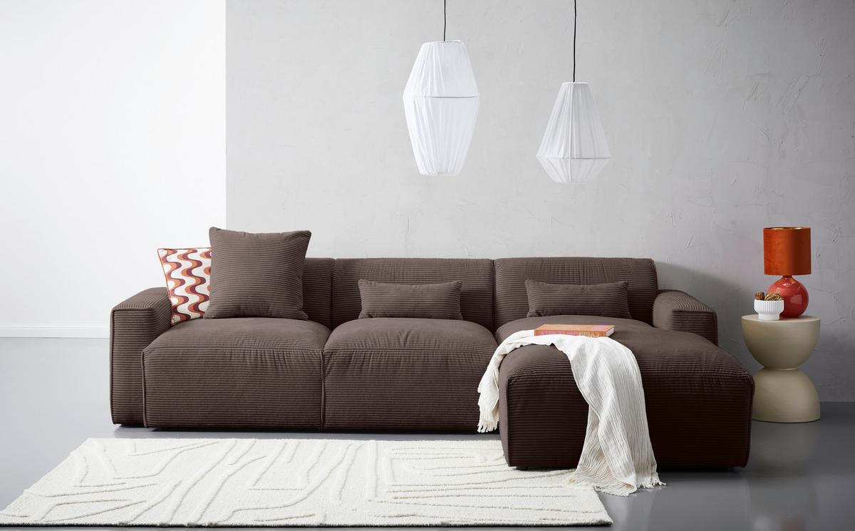 Ecksofa Pearl - Schwarz/Mokka, Design, Textil (303/196cm) - Livetastic