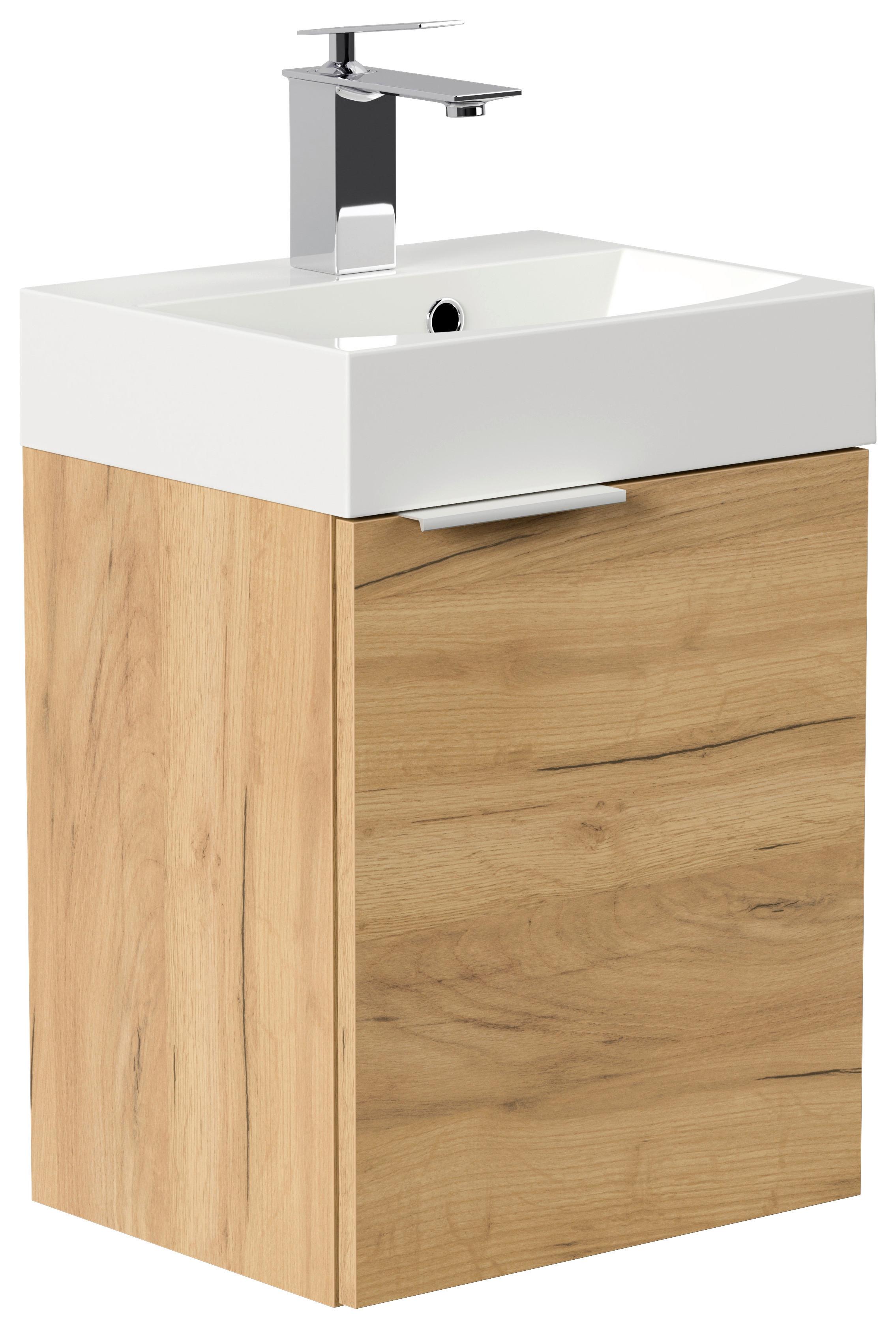 Gästebad Cubi Eiche Dekor B: 40 cm - Eichefarben/Weiß, MODERN, Holzwerkstoff/Stein (40cm) - MID.YOU