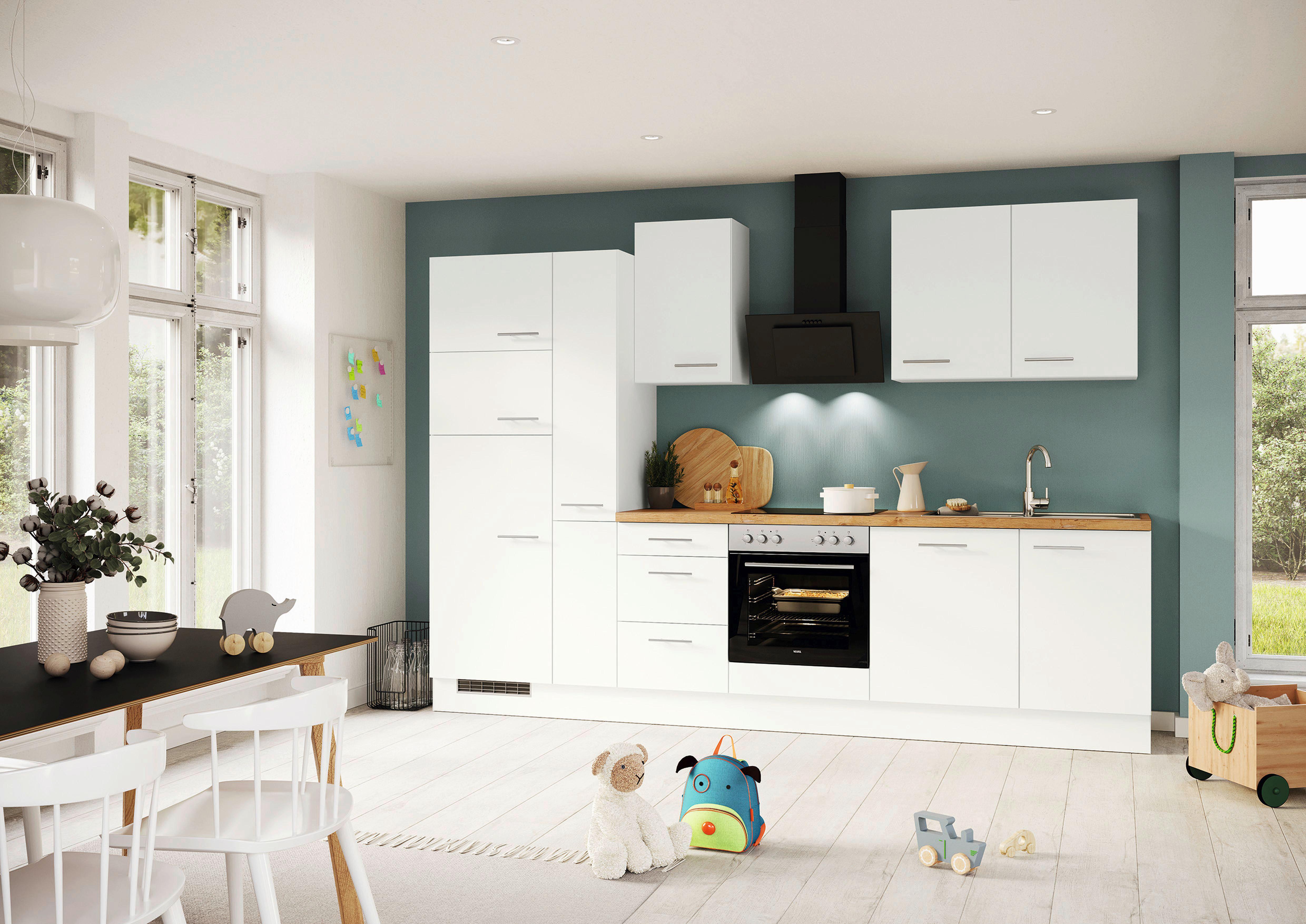 Küchenblock Ip120 Weiß B: 310 cm - Eichefarben/Weiß, Trend, Holzwerkstoff (310cm) - Impuls