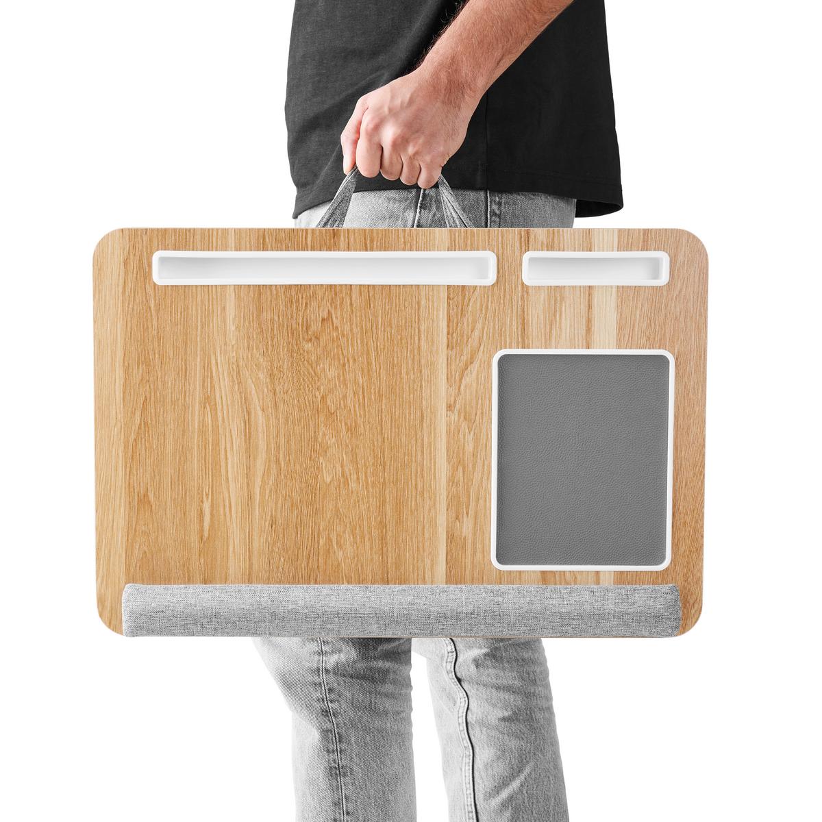 Stolík pod notebook LAPPY - šedá/přírodní barvy, Konvenční, kompozitní dřevo/textil (55/36,5/9,5cm) - Mömax